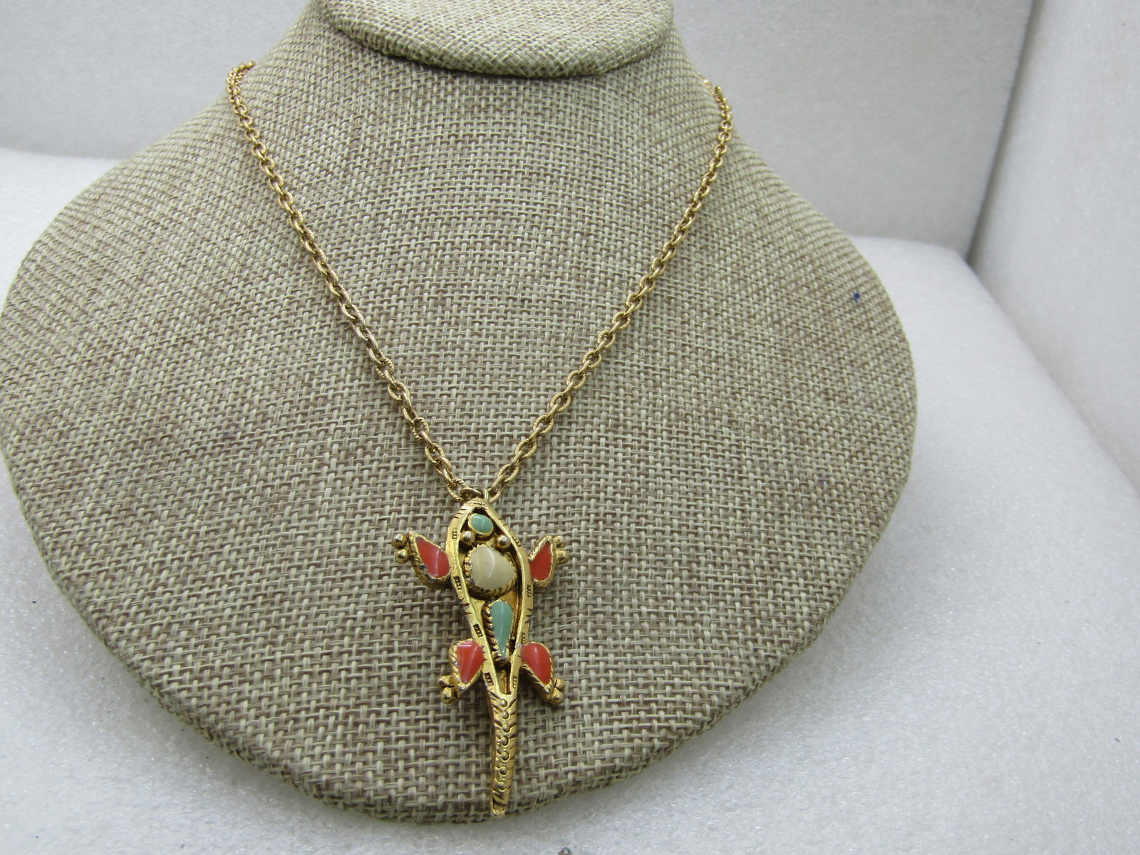 Vintage Ancient Themed Alligator Necklace, 18" Gold Tone - 2