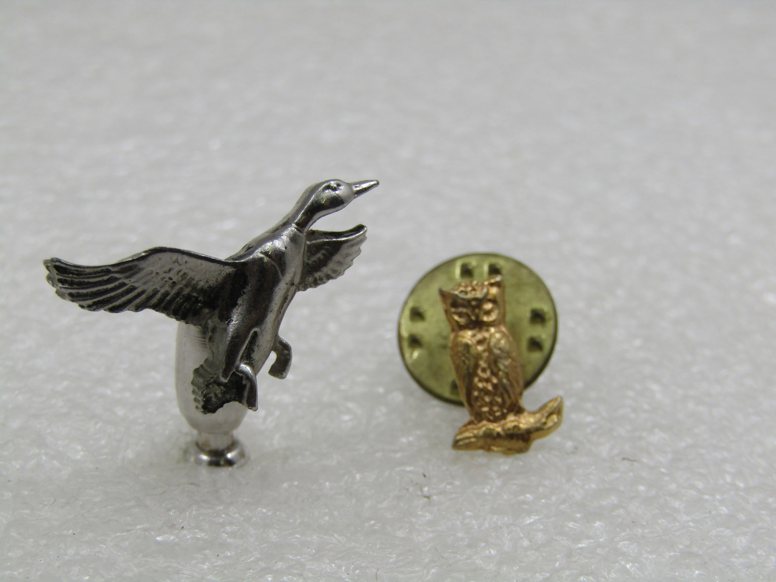 Two Vintage Pack Pins, Duck in Flight & Owl, 1970's-1980's - 2