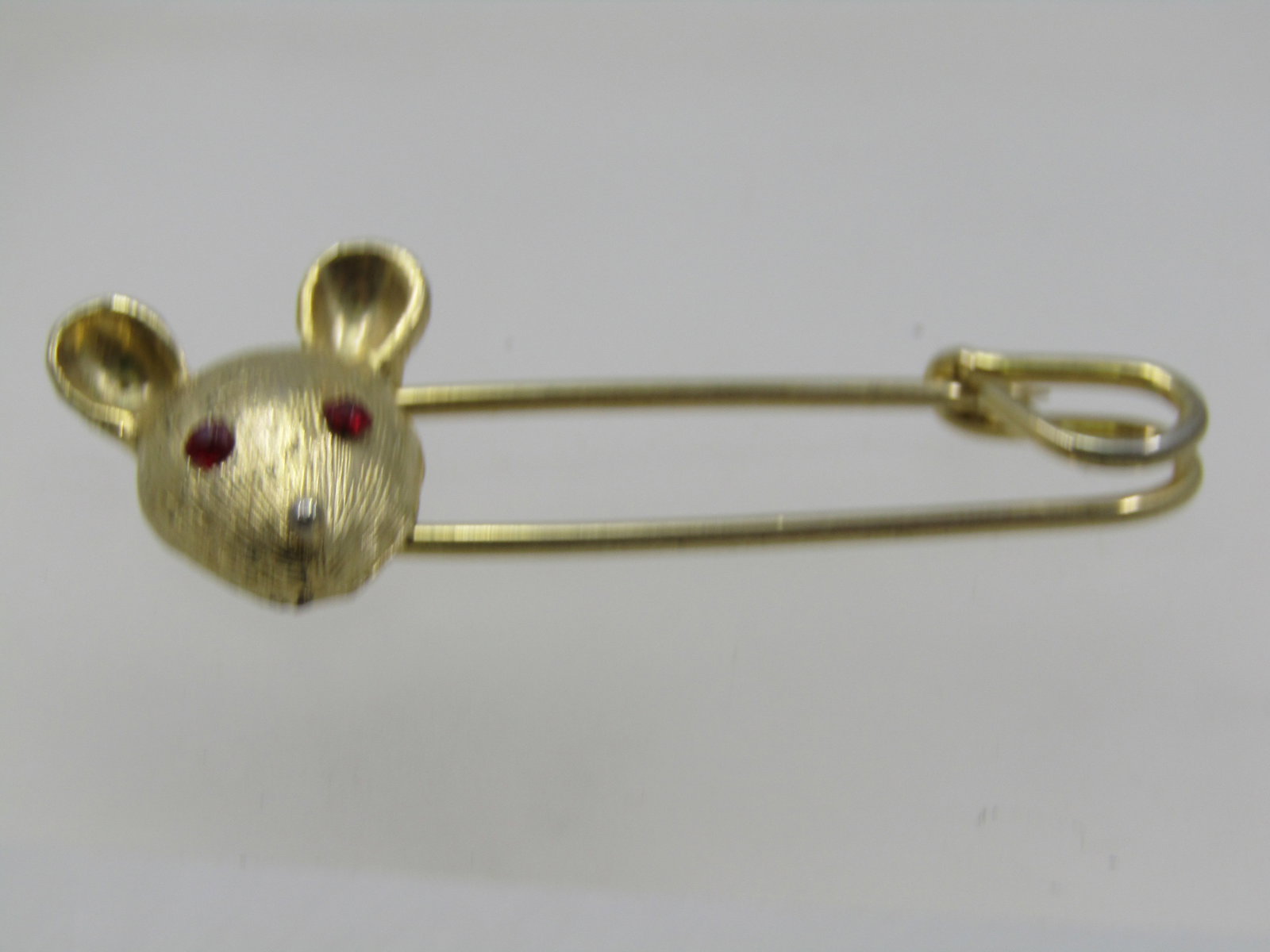 Vintage Mouse Safety Pin Brooch, Rhinestone Eyes, 1960's - 2