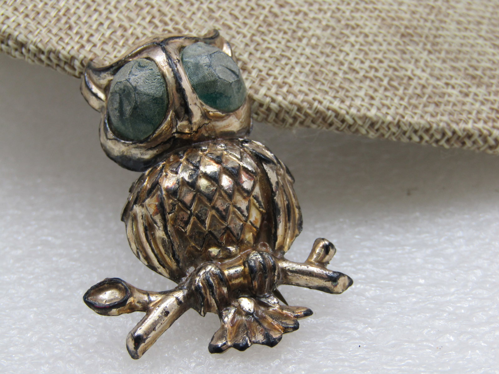 Vintage Silver Plastic Owl Brooch, 2" - 2