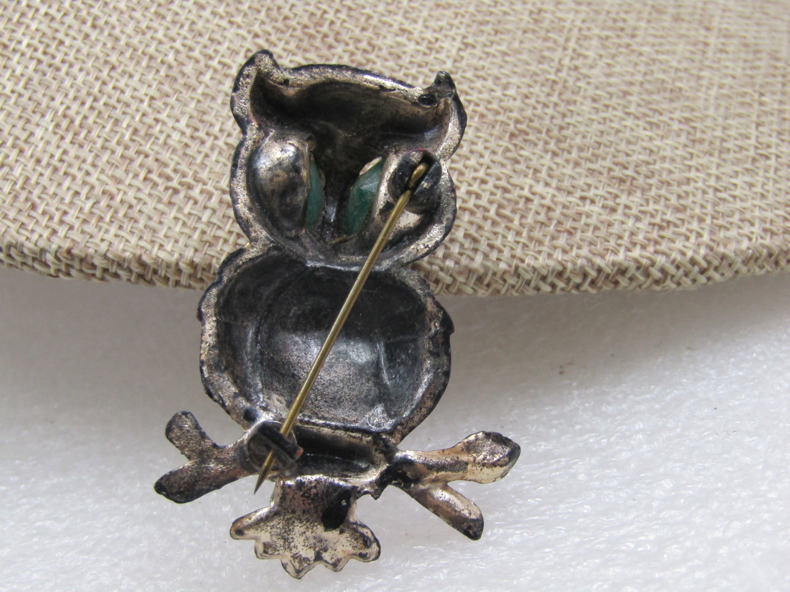 Vintage Silver Plastic Owl Brooch, 2" - 4