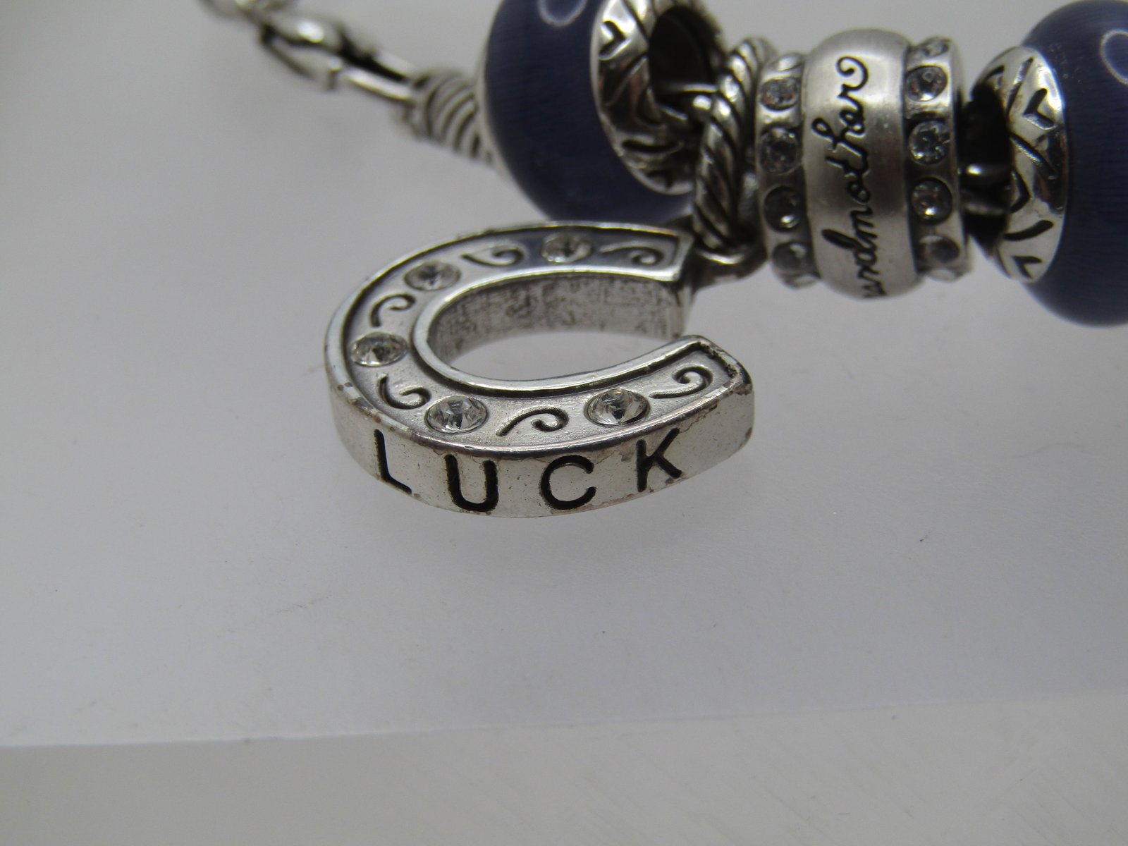 Vintage Brighton Slide Charm Bracelet, 8", Grandmother Golf Ball on tee, Purple Glass, Lucky - 3