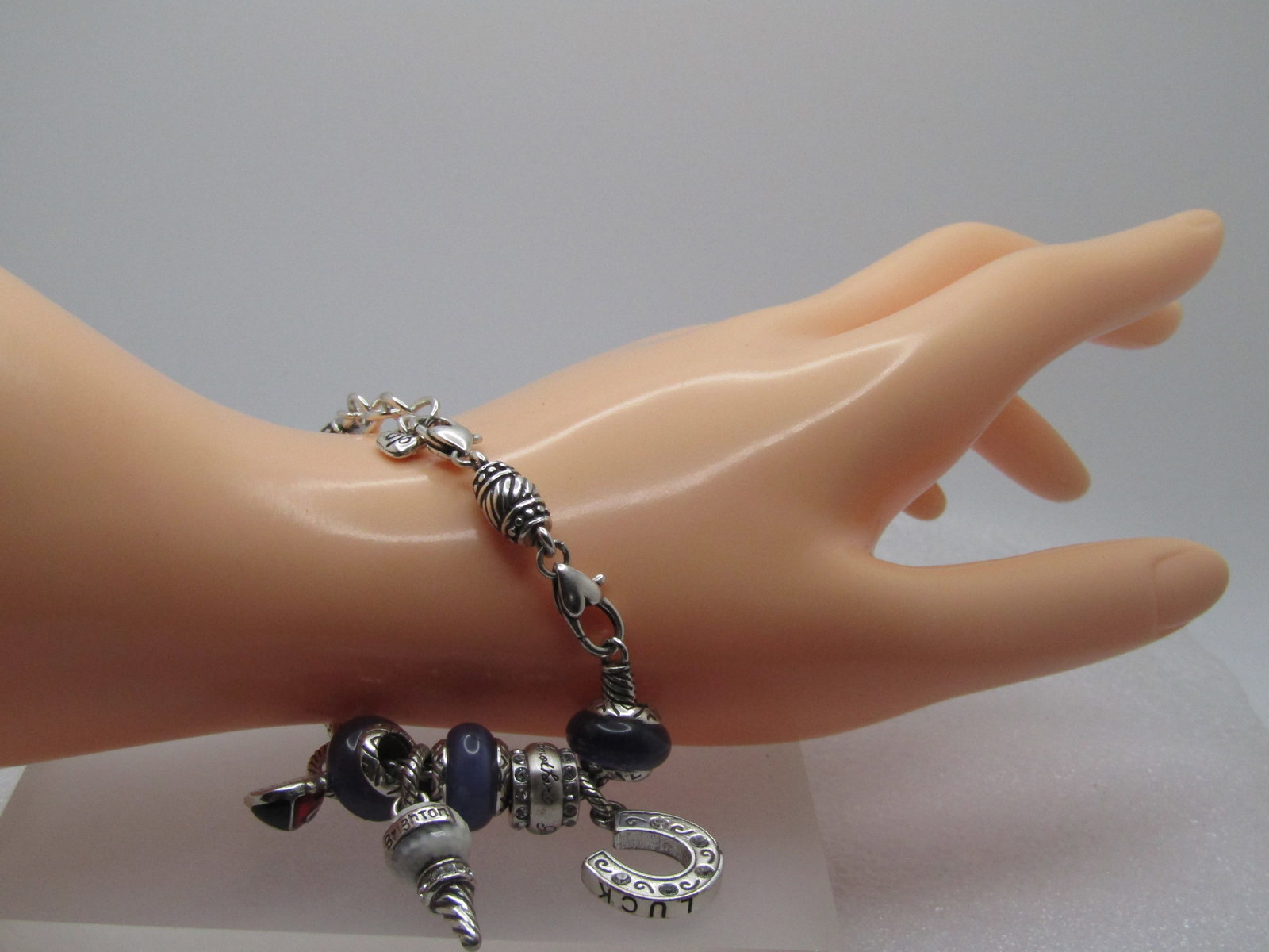 Vintage Brighton Slide Charm Bracelet, 8", Grandmother Golf Ball on tee, Purple Glass, Lucky - 7