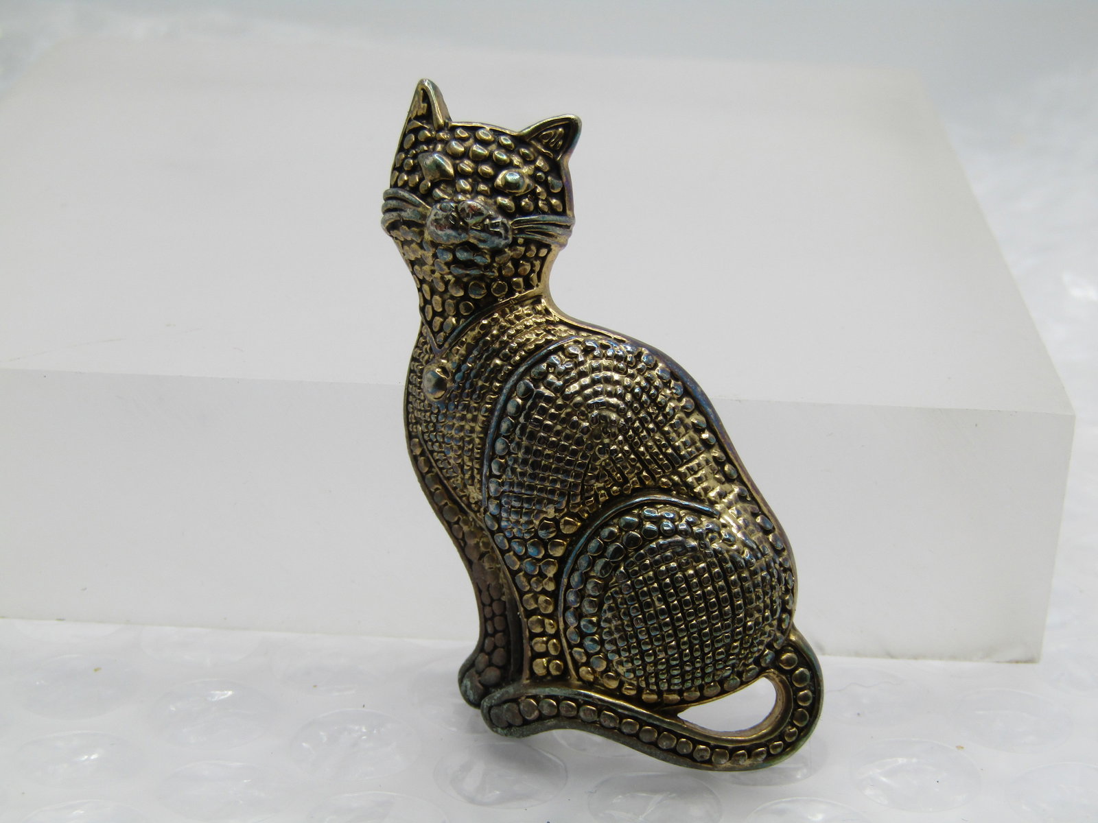 Vintage Two-Tone Gingham Cat Brooch, 1980's-1990's - 2