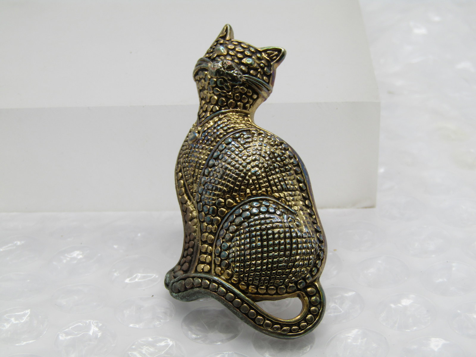 Vintage Two-Tone Gingham Cat Brooch, 1980's-1990's - 3