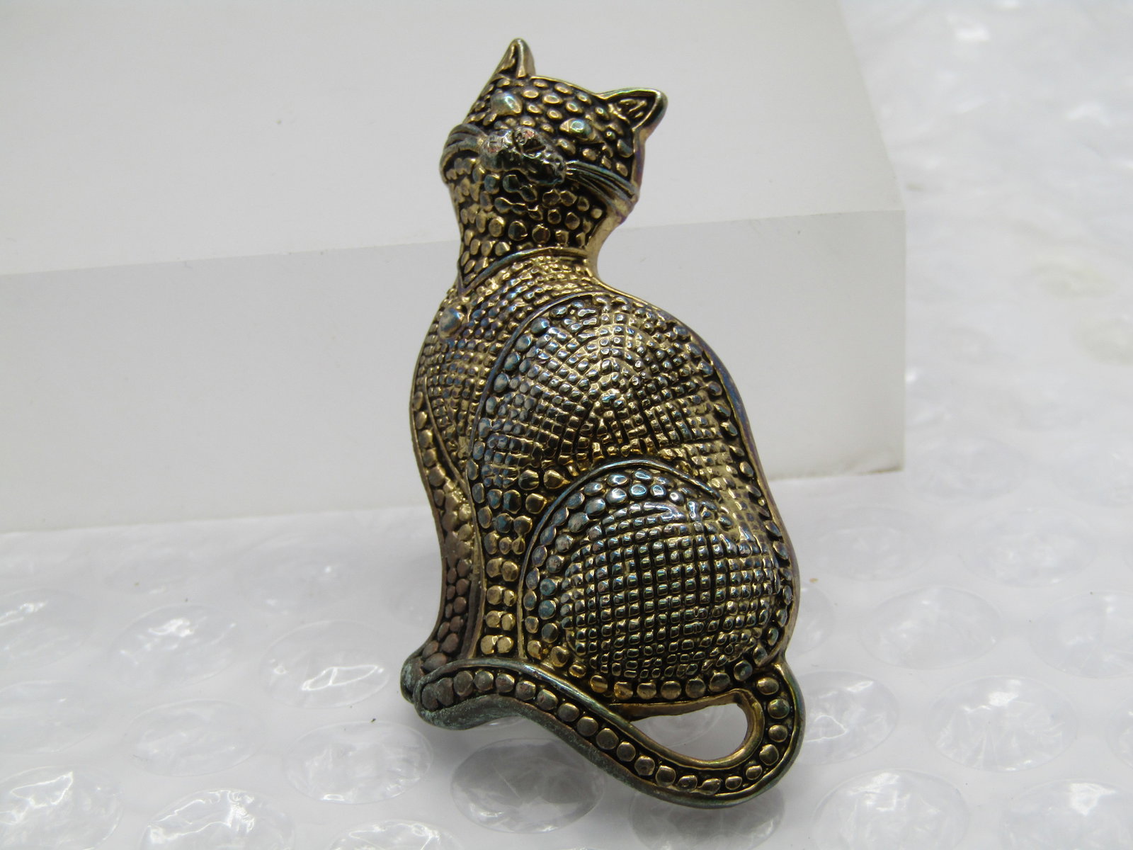 Vintage Two-Tone Gingham Cat Brooch, 1980's-1990's - 4