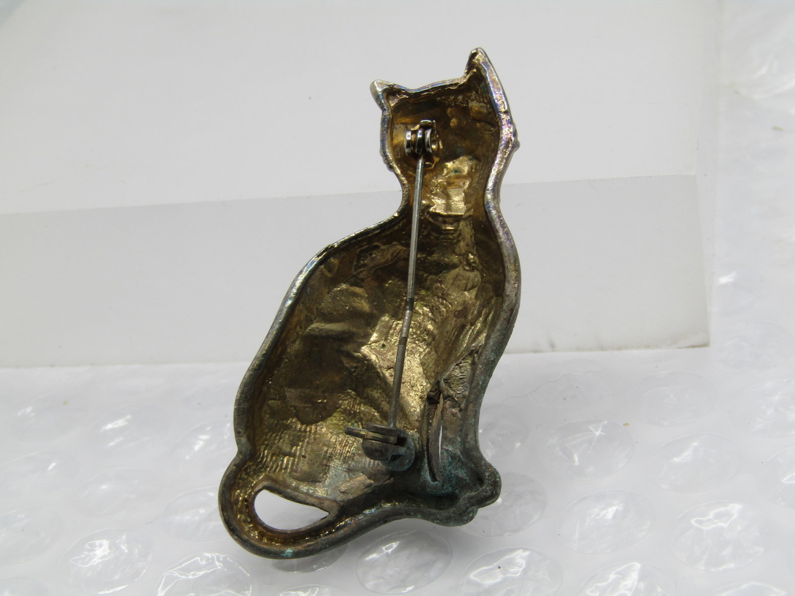 Vintage Two-Tone Gingham Cat Brooch, 1980's-1990's - 5