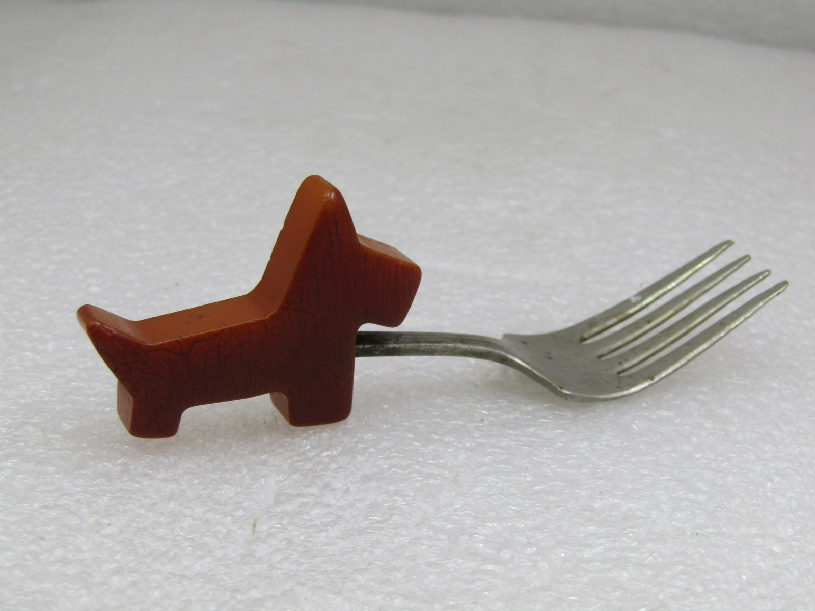 Vintage Butterscotch Bakelite Scottie Dog Fork, 1940's - 2