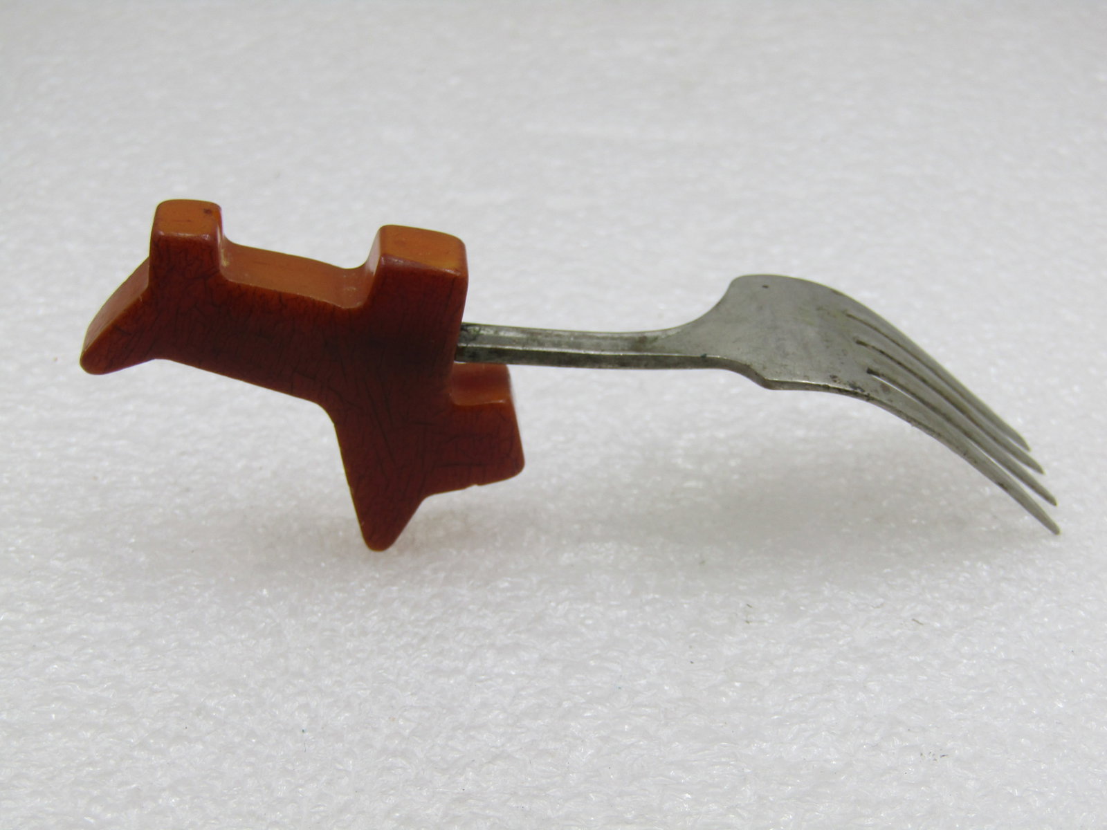 Vintage Butterscotch Bakelite Scottie Dog Fork, 1940's - 4
