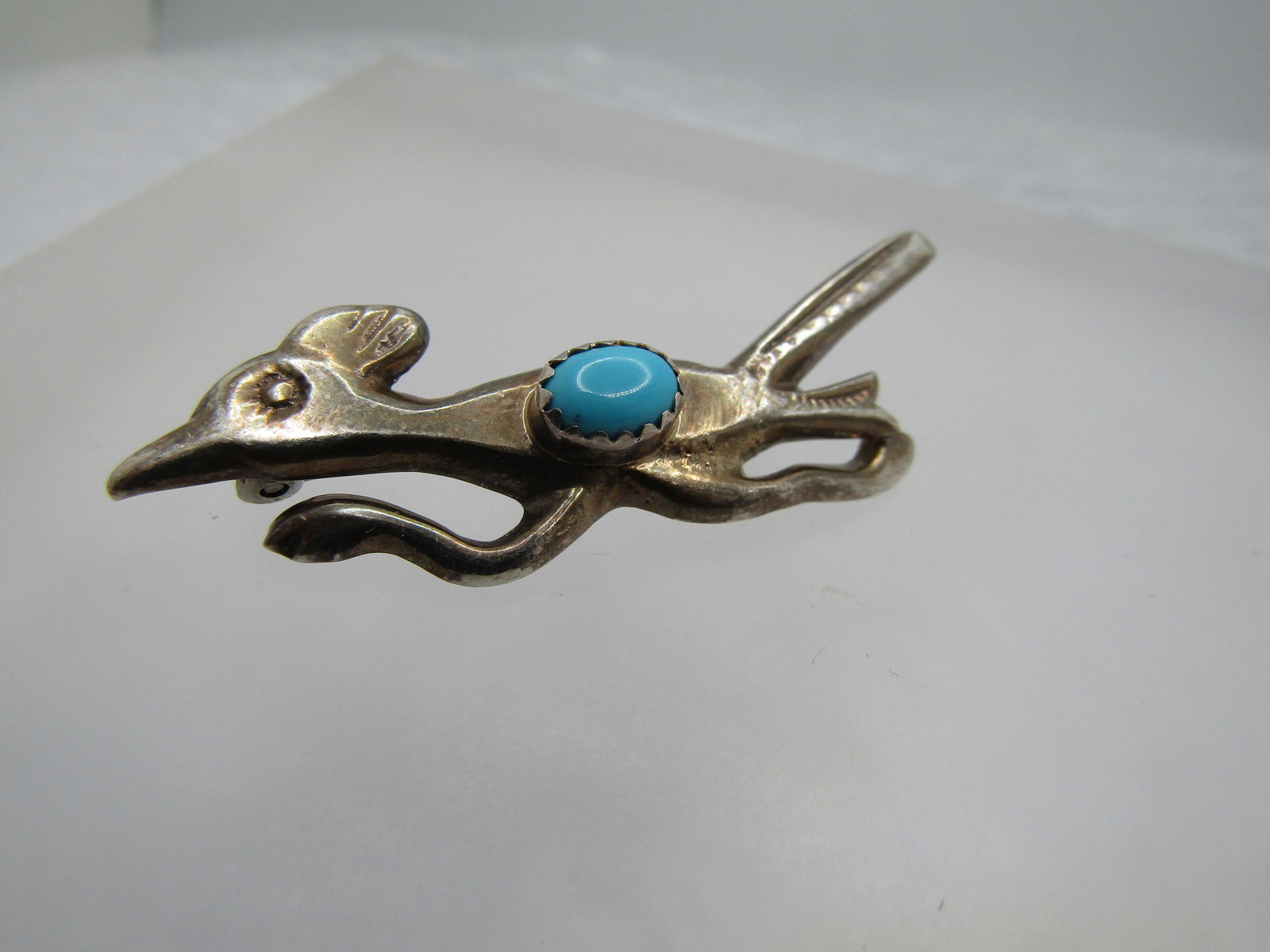 Vintage Sterling Southwestern Turquoise Roadrunner Brooch, 1960's-1970's. 2" - 2