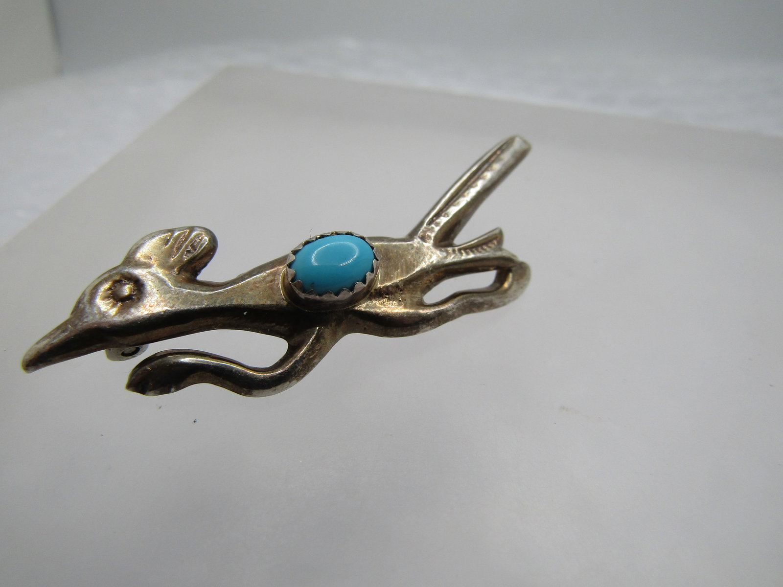 Vintage Sterling Southwestern Turquoise Roadrunner Brooch, 1960's-1970's. 2" - 5