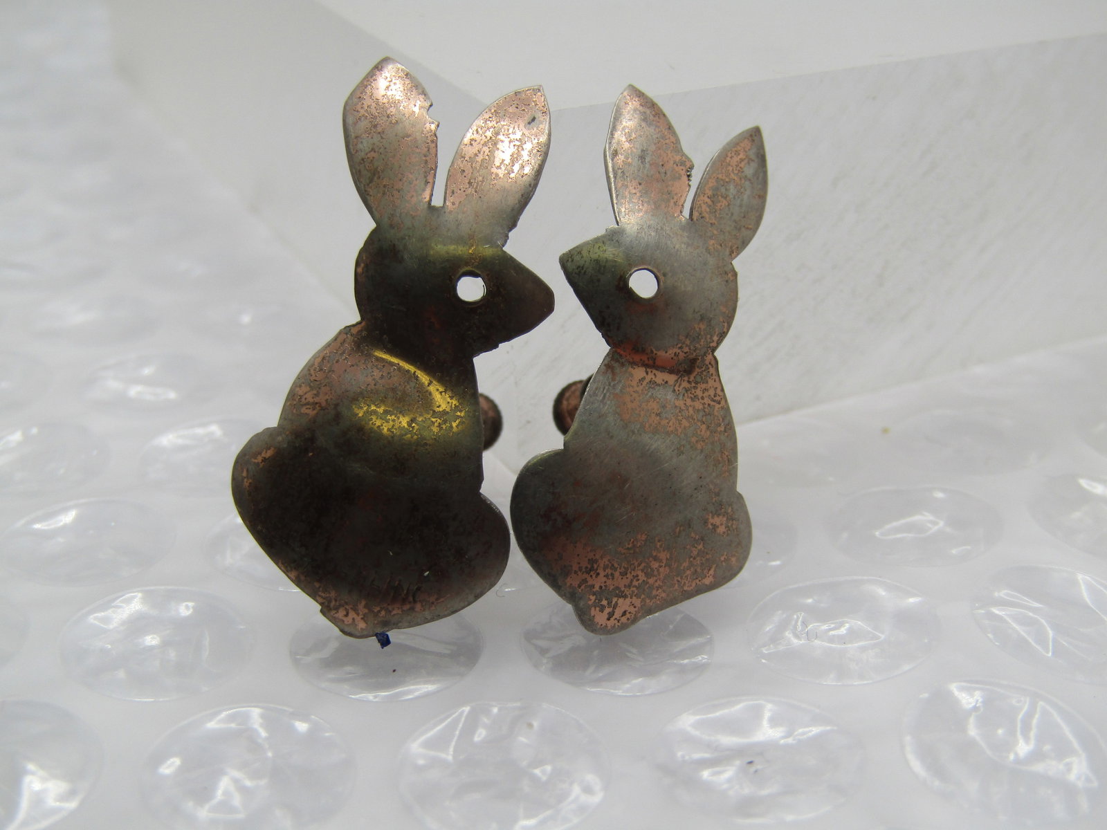 Vintage Sterling Rabbit/Bunny Earrings, Screw Back, 1940's: Vintage Sterling Rabbit/Bunny Earrings, Screw Back, 1940's. These are appx. 1.25" tall nd 5/8" wide. They are marked sterling on one of the rabbits and tested. They test as sterling with a weight