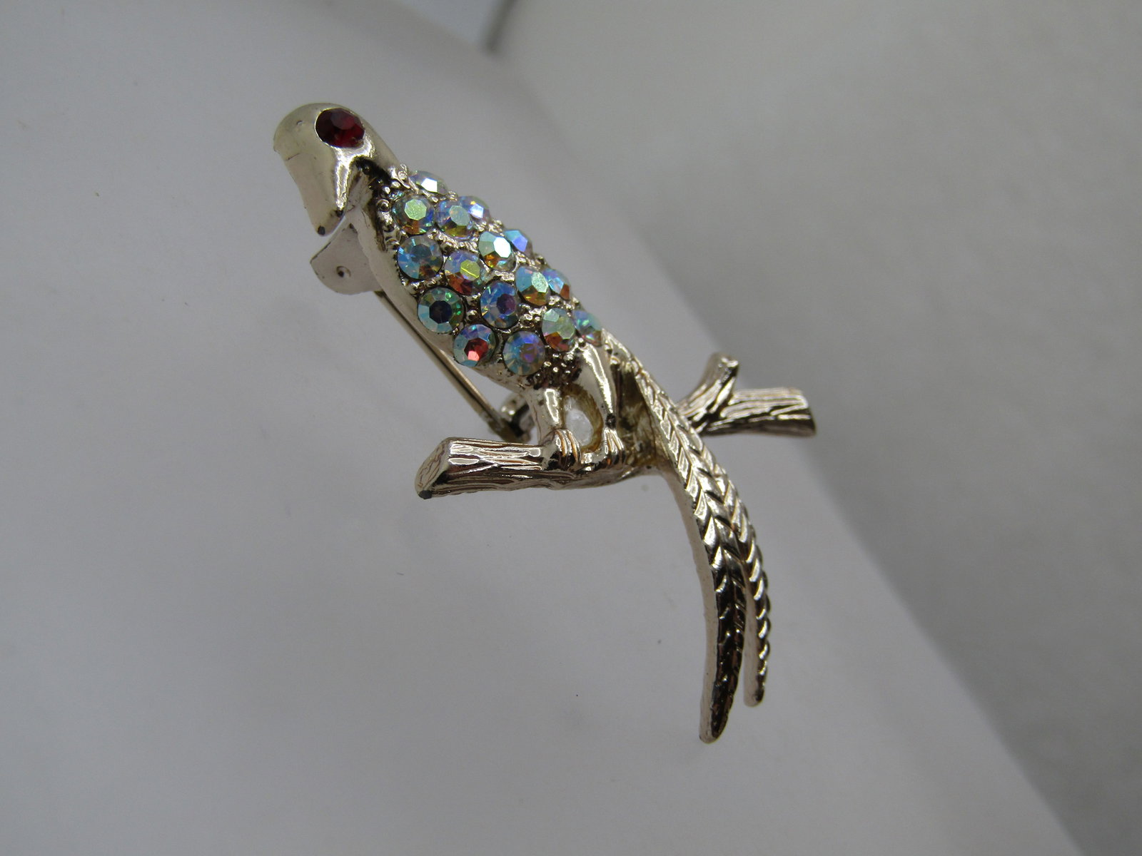 Vintage Rhinestone Bird on Branch Brooch, 1960's - 3
