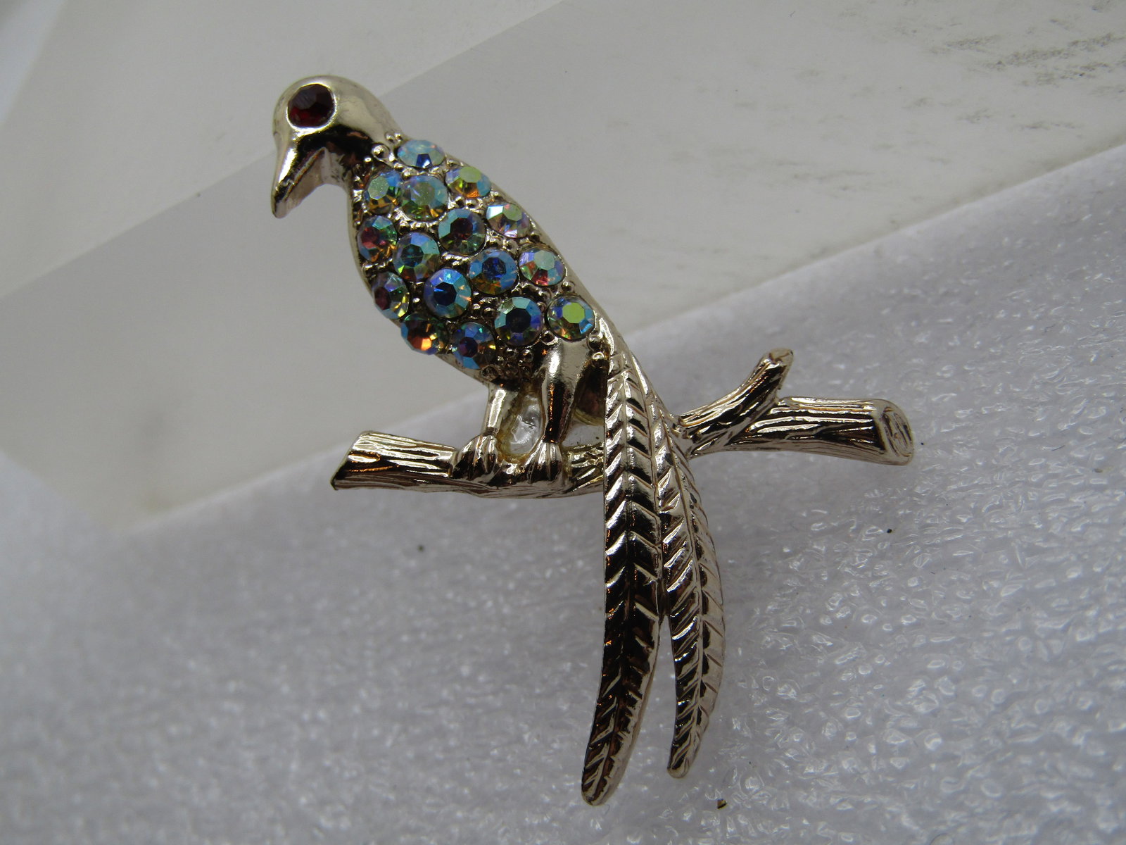 Vintage Rhinestone Bird on Branch Brooch, 1960's - 5