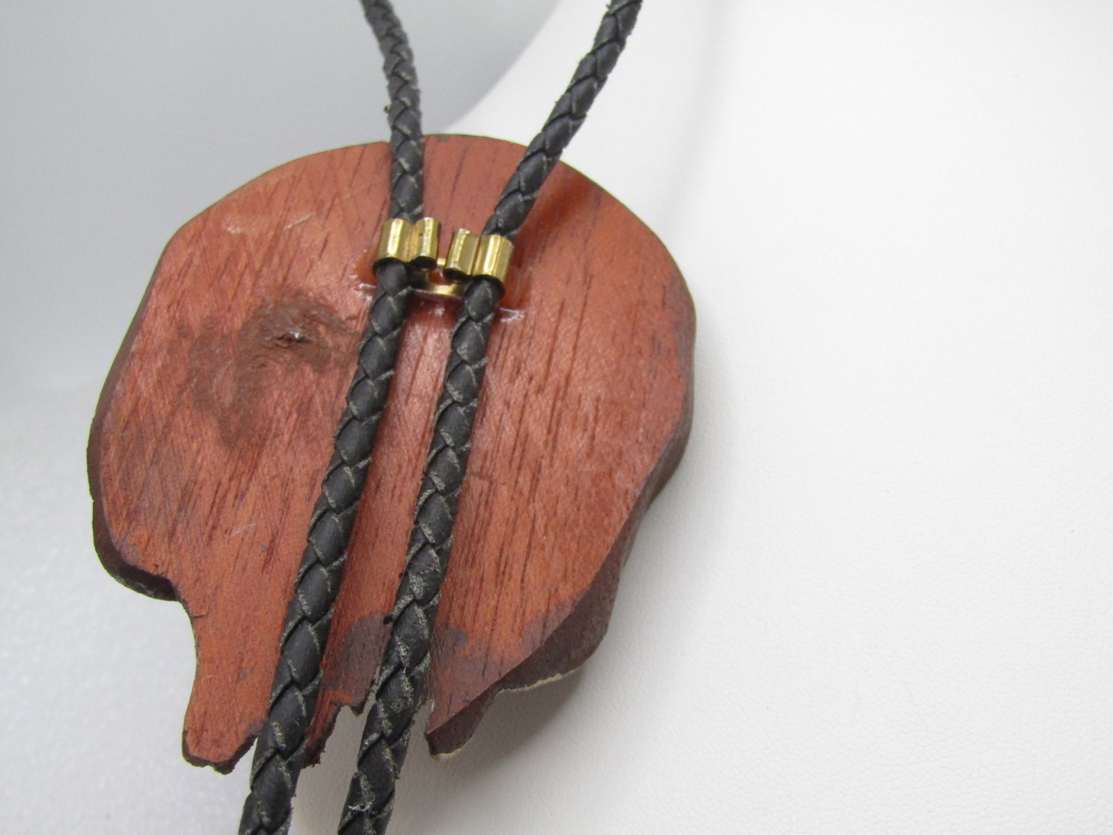 Vintage Carved Buffalo Bolo Tie, 36", Mid-Century, Southwestern - 3