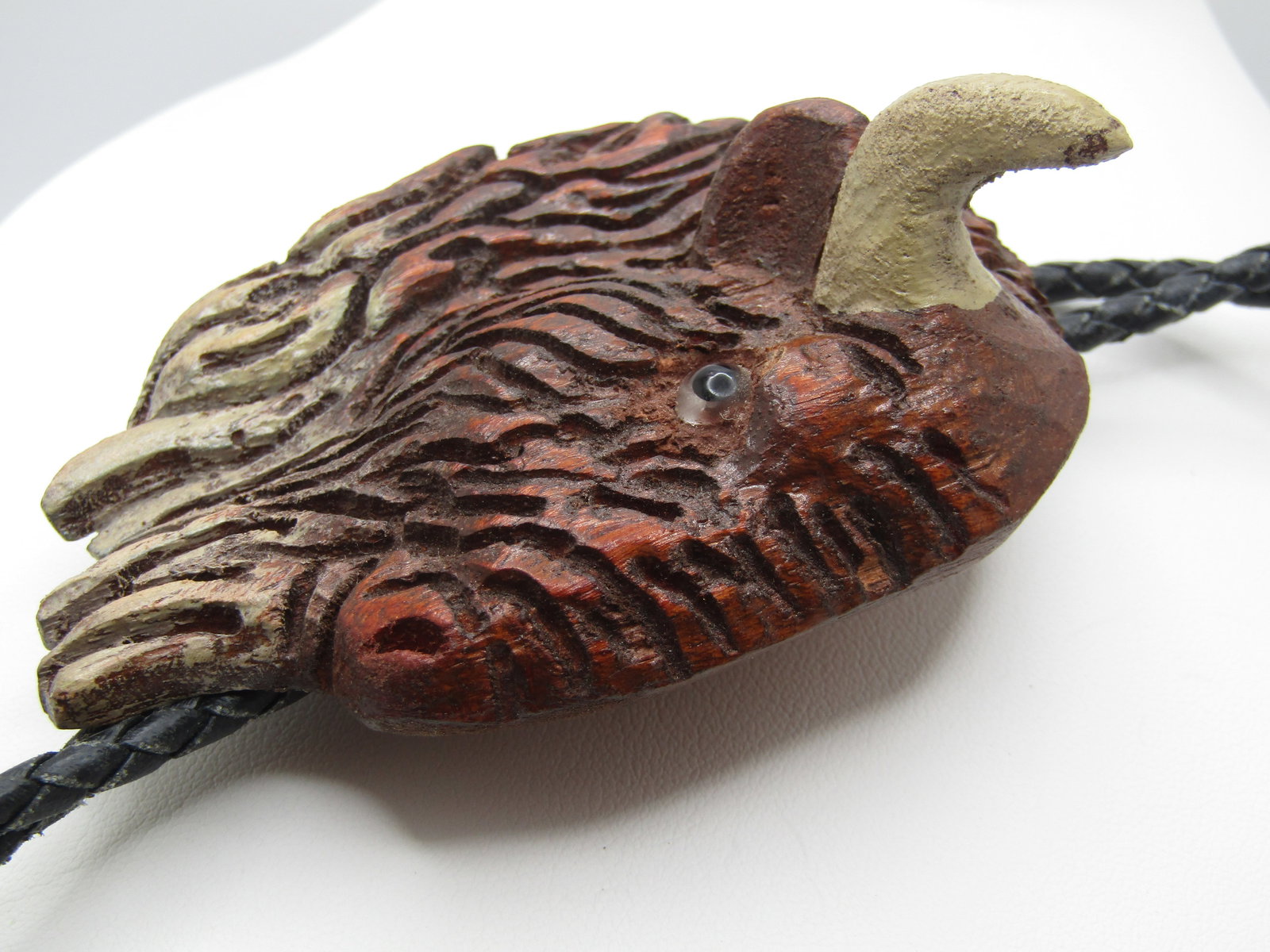 Vintage Carved Buffalo Bolo Tie, 36", Mid-Century, Southwestern - 4