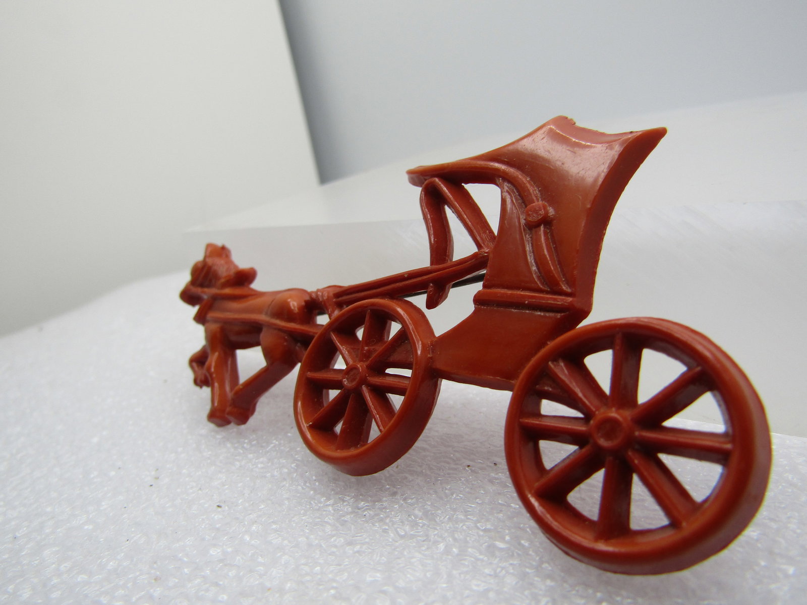 Vintage Brown Plastic Horse & Cart Brooch, 3.5", 1960's-1970's - 3