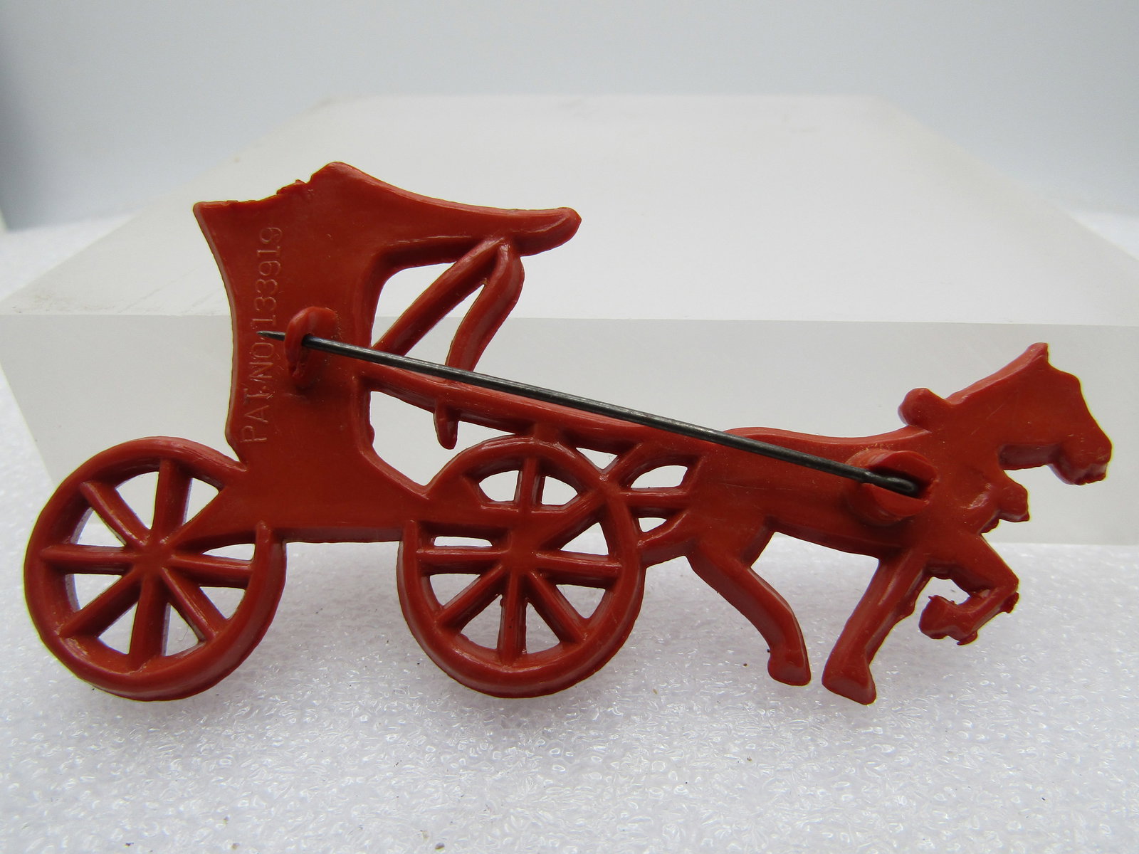 Vintage Brown Plastic Horse & Cart Brooch, 3.5", 1960's-1970's - 4