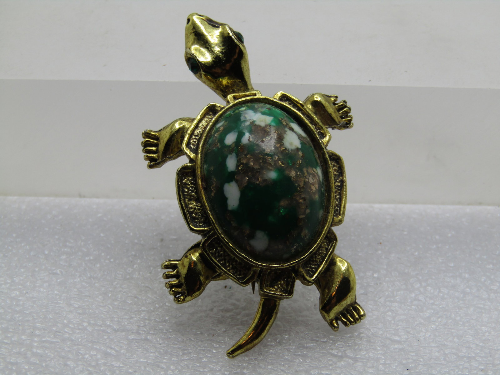 Vintage Green Faux Agate Turtle Brooch, 1960's (1 of 5)
