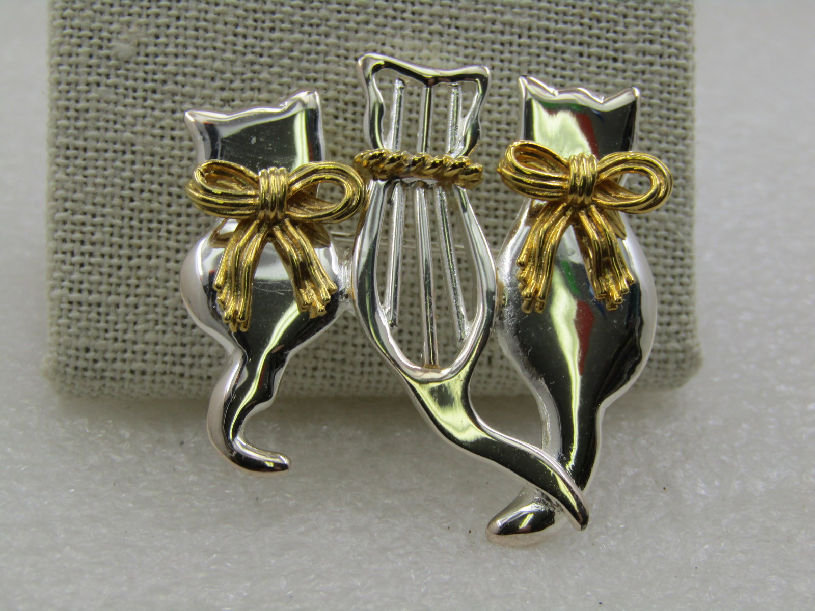 Vintage Two-Tone Three Cats Brooch, 1.75" - 2