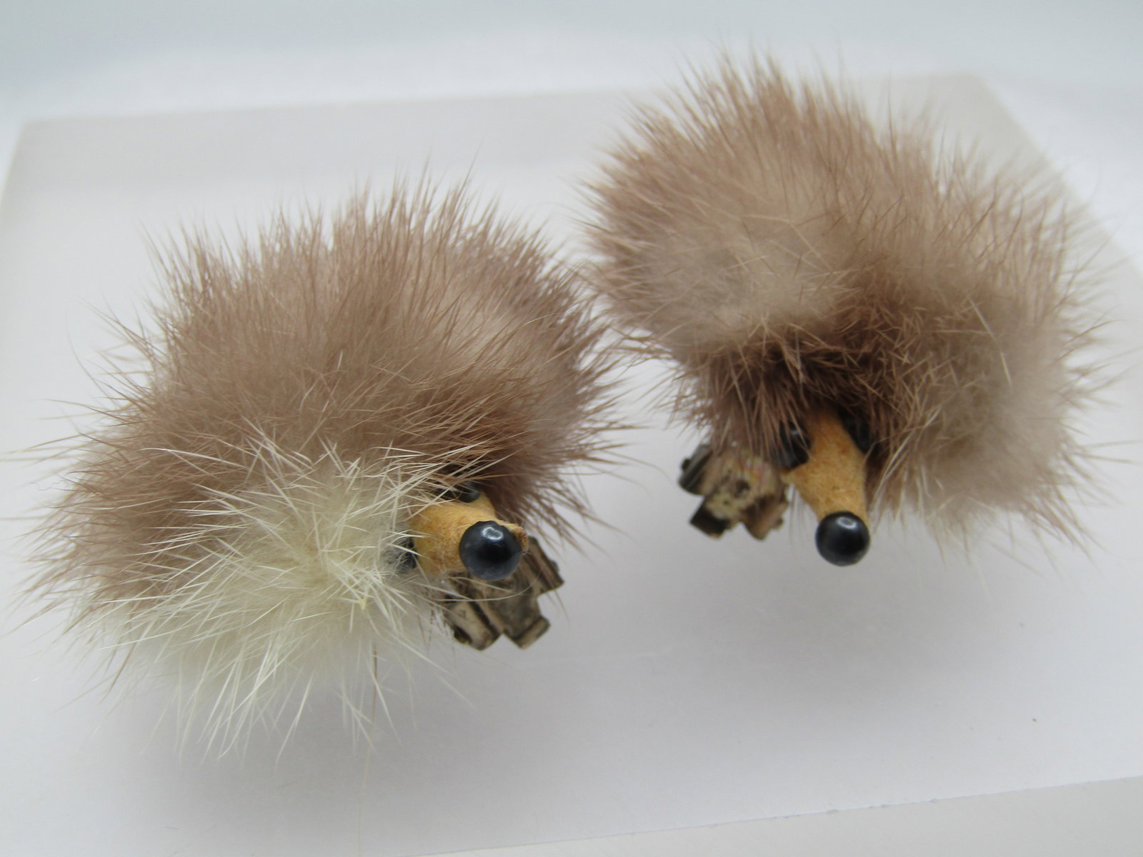 Vintage Mink Pom Pom Earrings, With Face, Clip, 1950's-1960's - 3