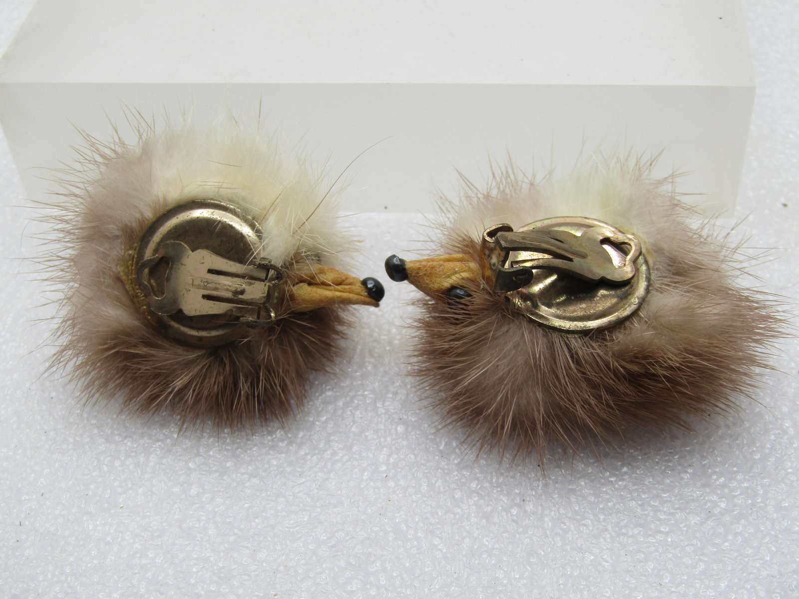 Vintage Mink Pom Pom Earrings, With Face, Clip, 1950's-1960's - 4