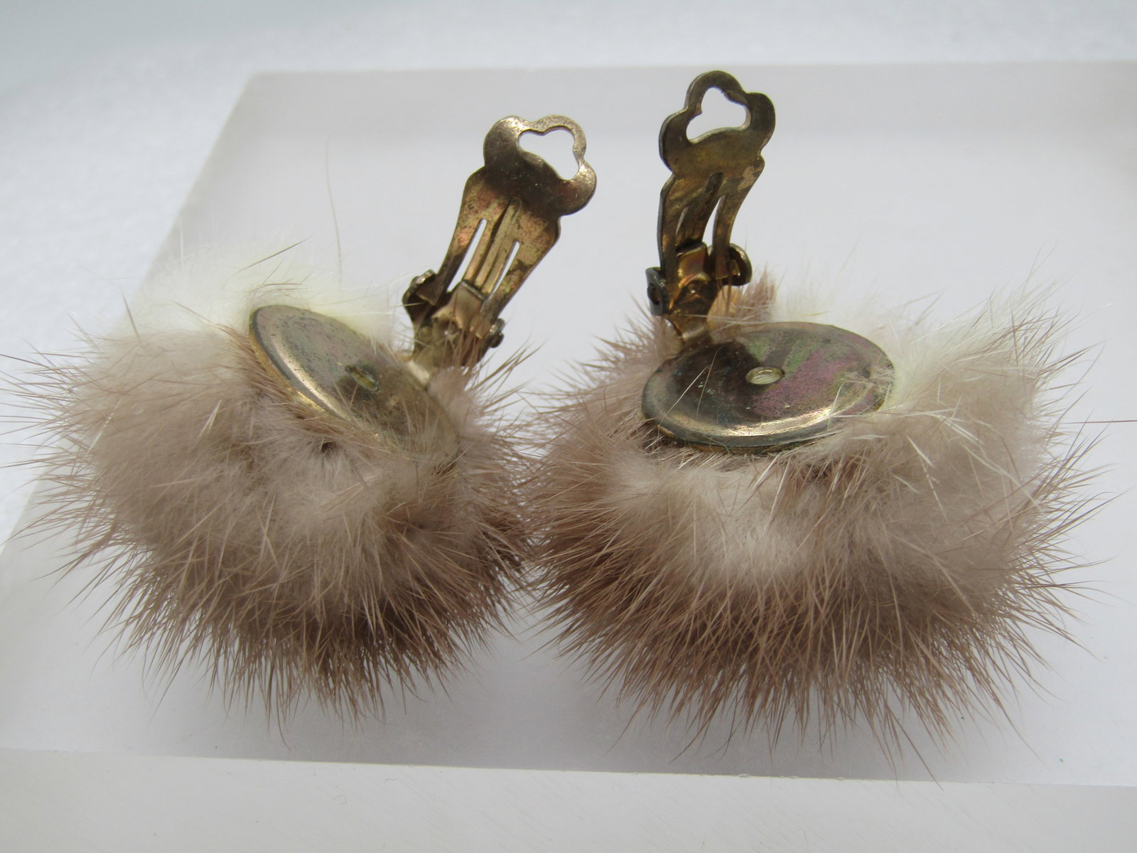 Vintage Mink Pom Pom Earrings, With Face, Clip, 1950's-1960's - 5