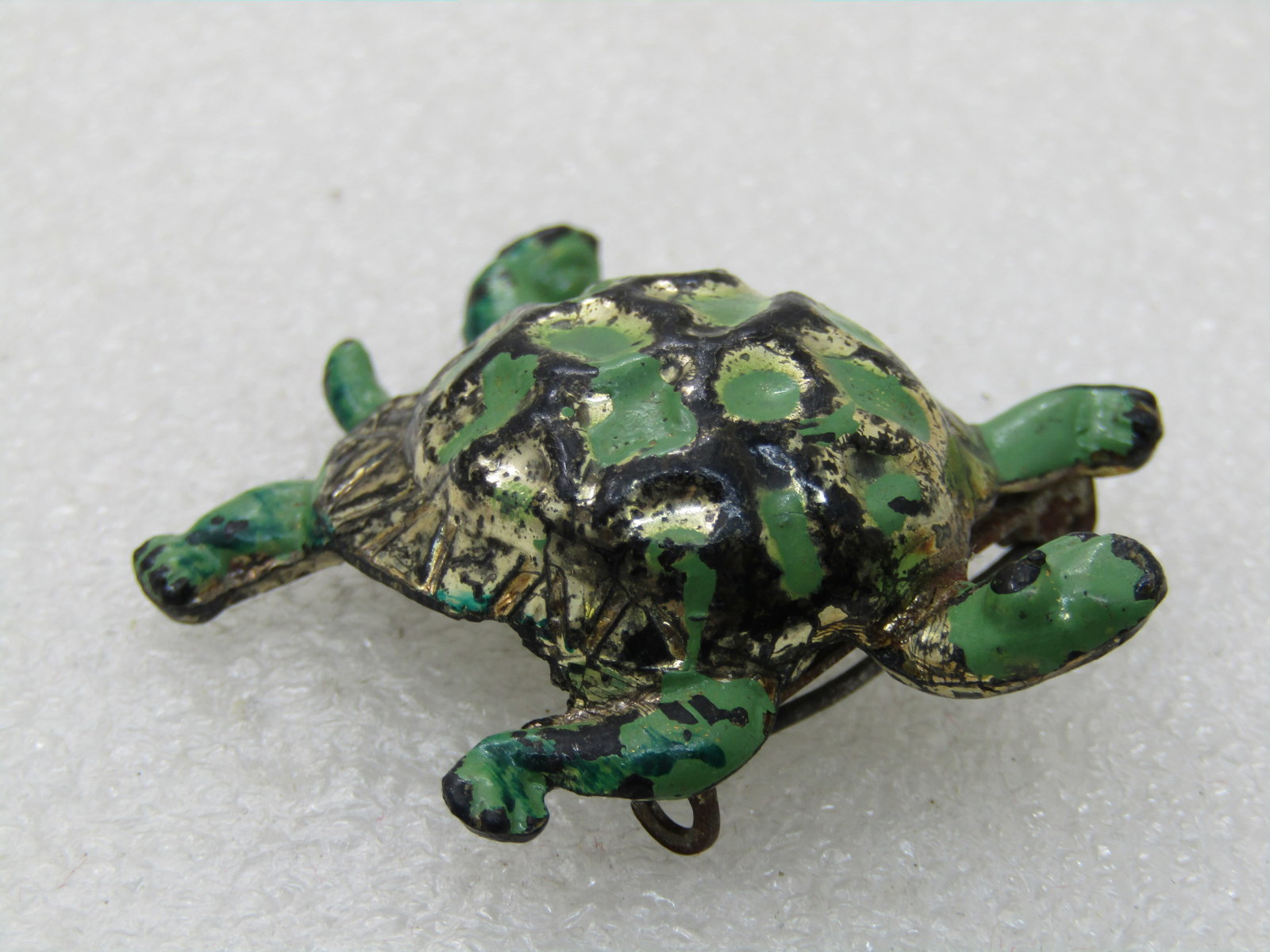 Vintage Green Enameled TurtLe Brooch, Mid-Century, 1.75": Vintage Green Enameled Turtle Brooch, Mid-Century, 1.75" by 1.5". This has wear on the enameling. Plastic base with nameling over in green and some black. This could be restored with a quick paint