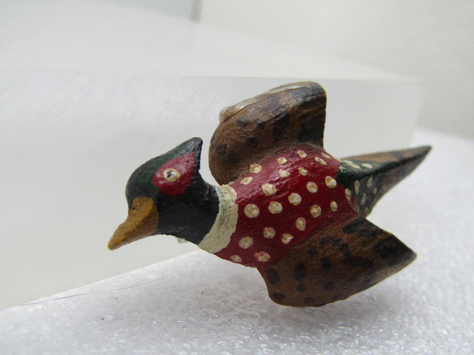 Vintage Carved Hand Painted Pheasant Brooch, 1960's-1970's - 3