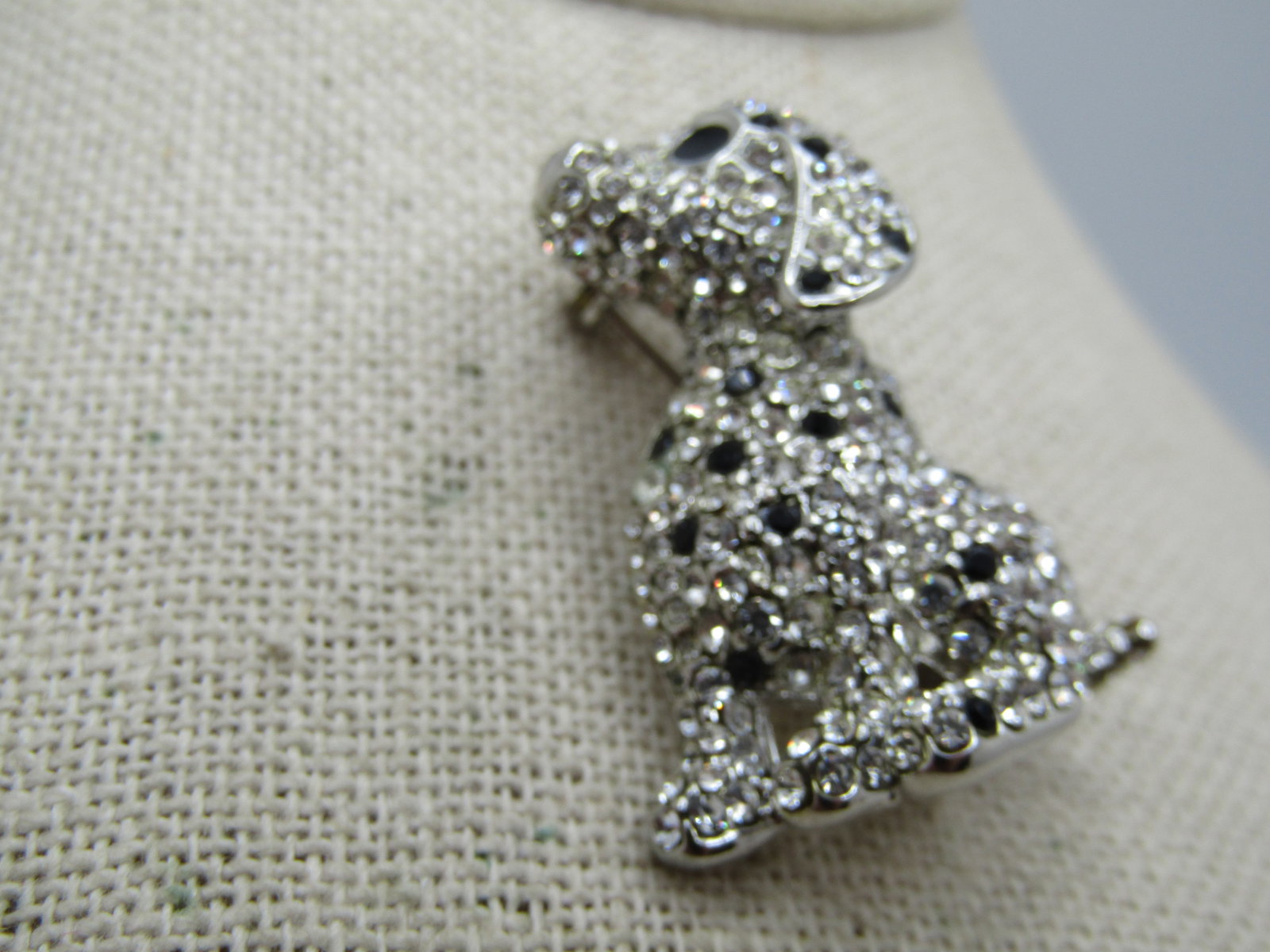 Vintage Rhinestone Dalmation Dog Brooch, Black/Clear, 1980's - 3