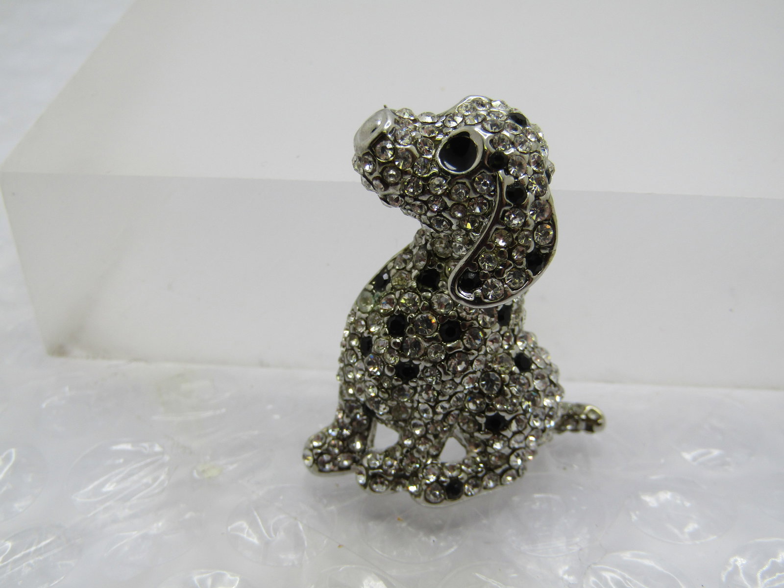 Vintage Rhinestone Dalmation Dog Brooch, Black/Clear, 1980's - 5