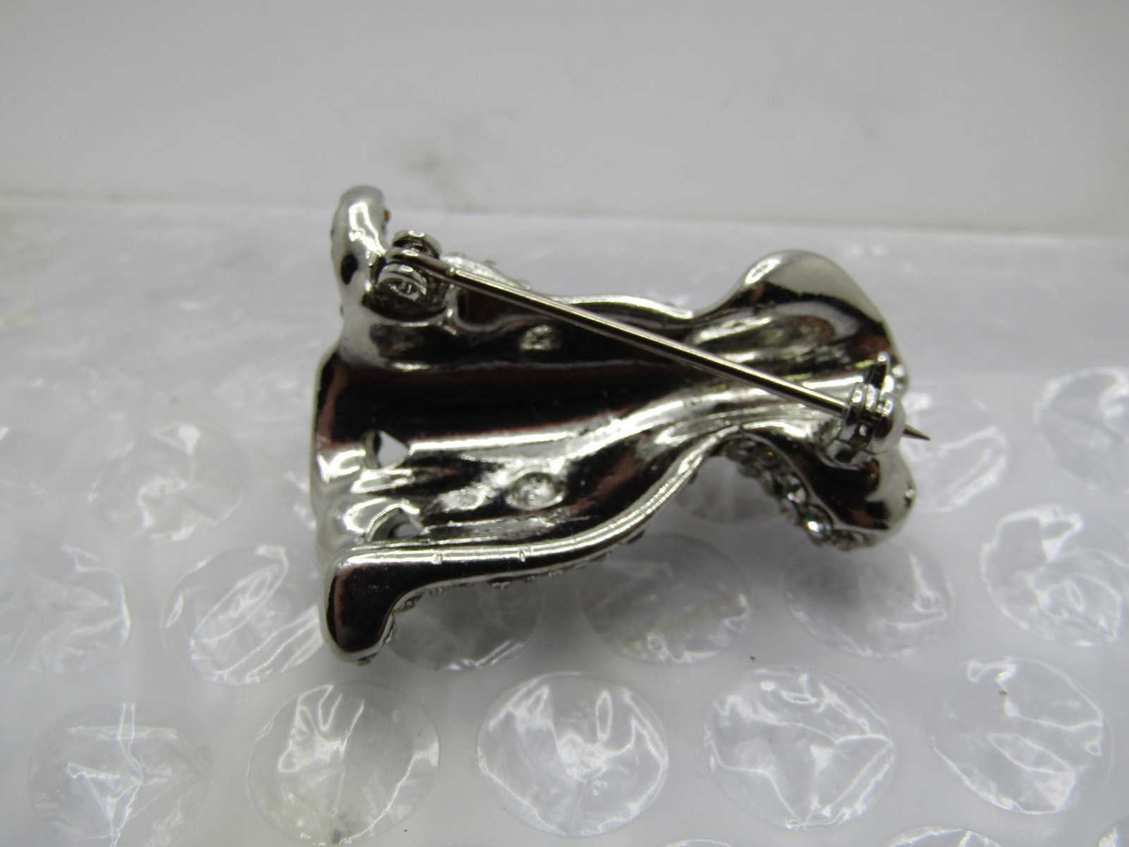 Vintage Rhinestone Dalmation Dog Brooch, Black/Clear, 1980's - 6