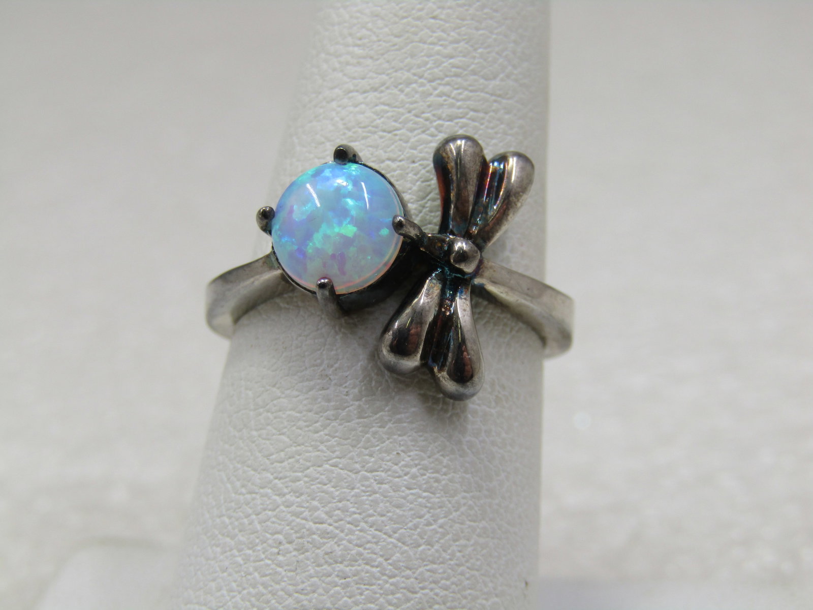 Silver Created Opal Dragonfly Ring. Size 7, marked .925 (1 of 8)