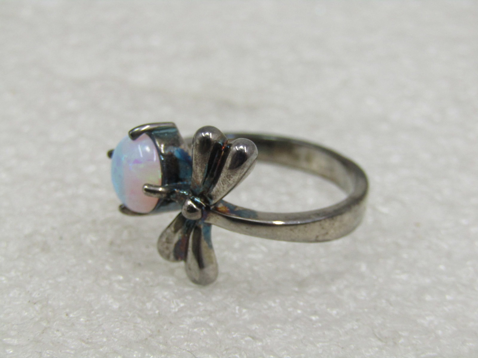 Silver Created Opal Dragonfly Ring. Size 7, marked .925 - 6
