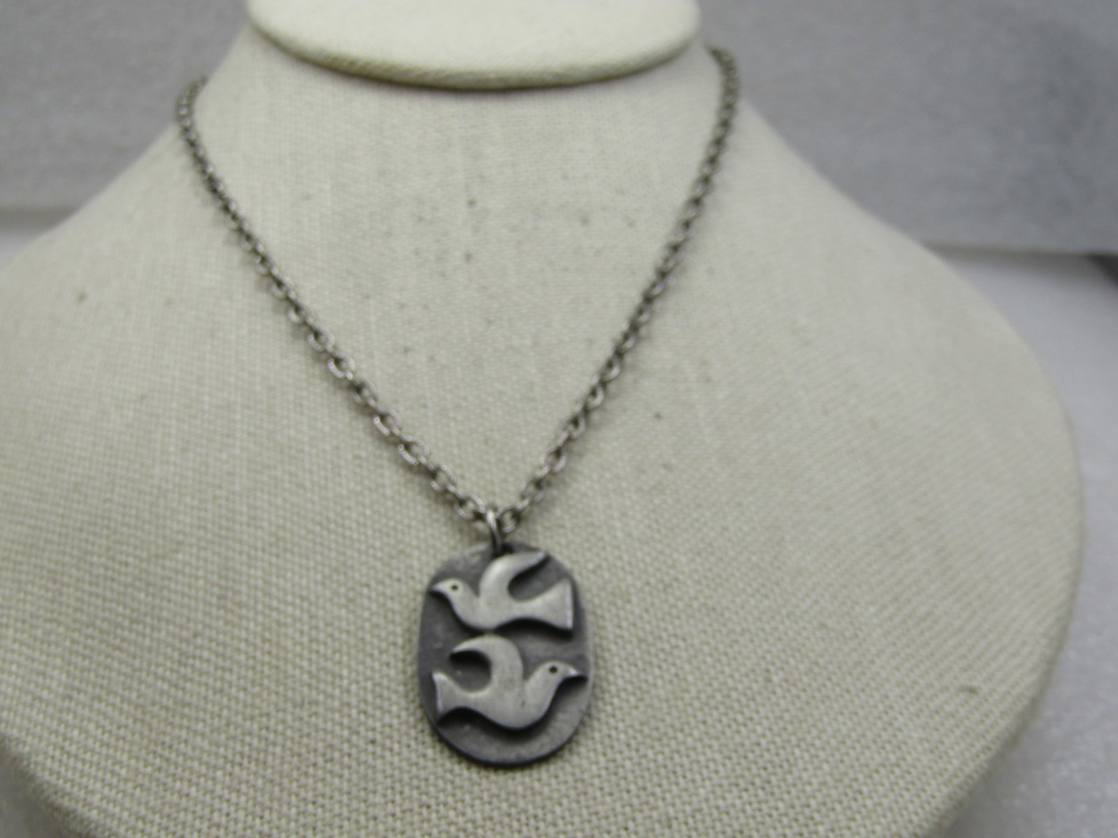 Vintage Pewter Double Dove Necklace, 18" (1 of 7)