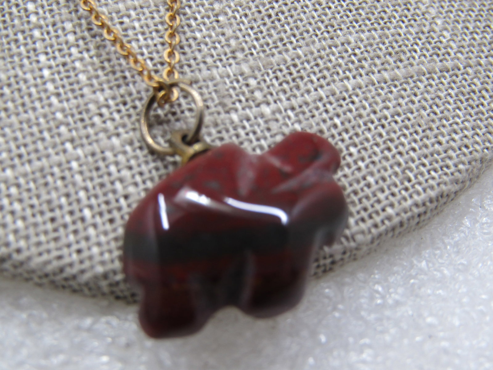 Vintage Brown Agate Carved Turtle Fetish Necklace, 18", Gold Tone Chain - 3