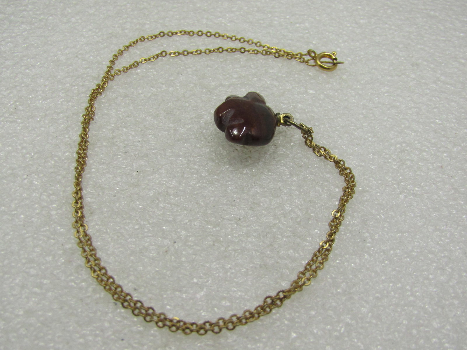 Vintage Brown Agate Carved Turtle Fetish Necklace, 18", Gold Tone Chain - 5