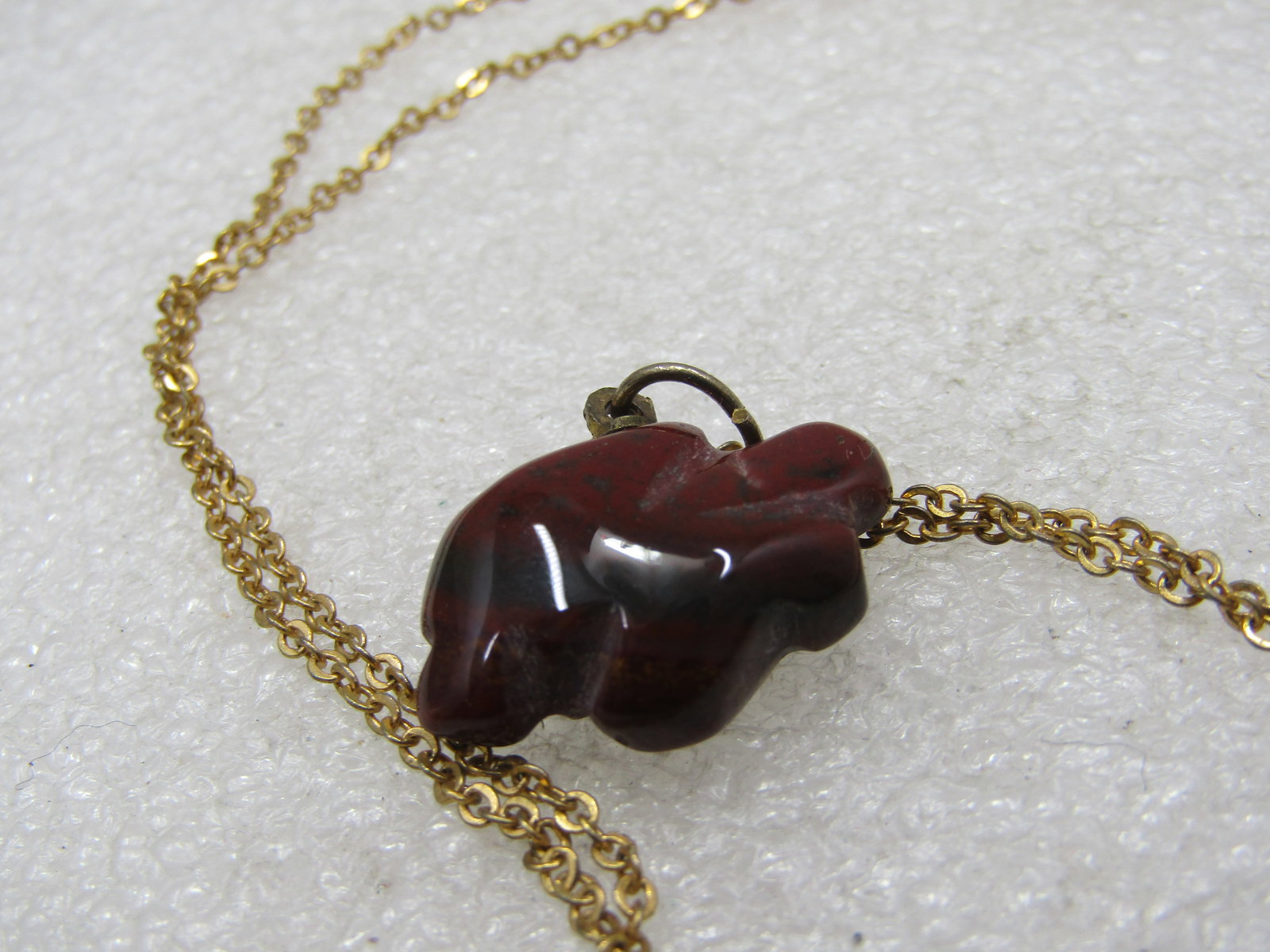 Vintage Brown Agate Carved Turtle Fetish Necklace, 18", Gold Tone Chain - 7