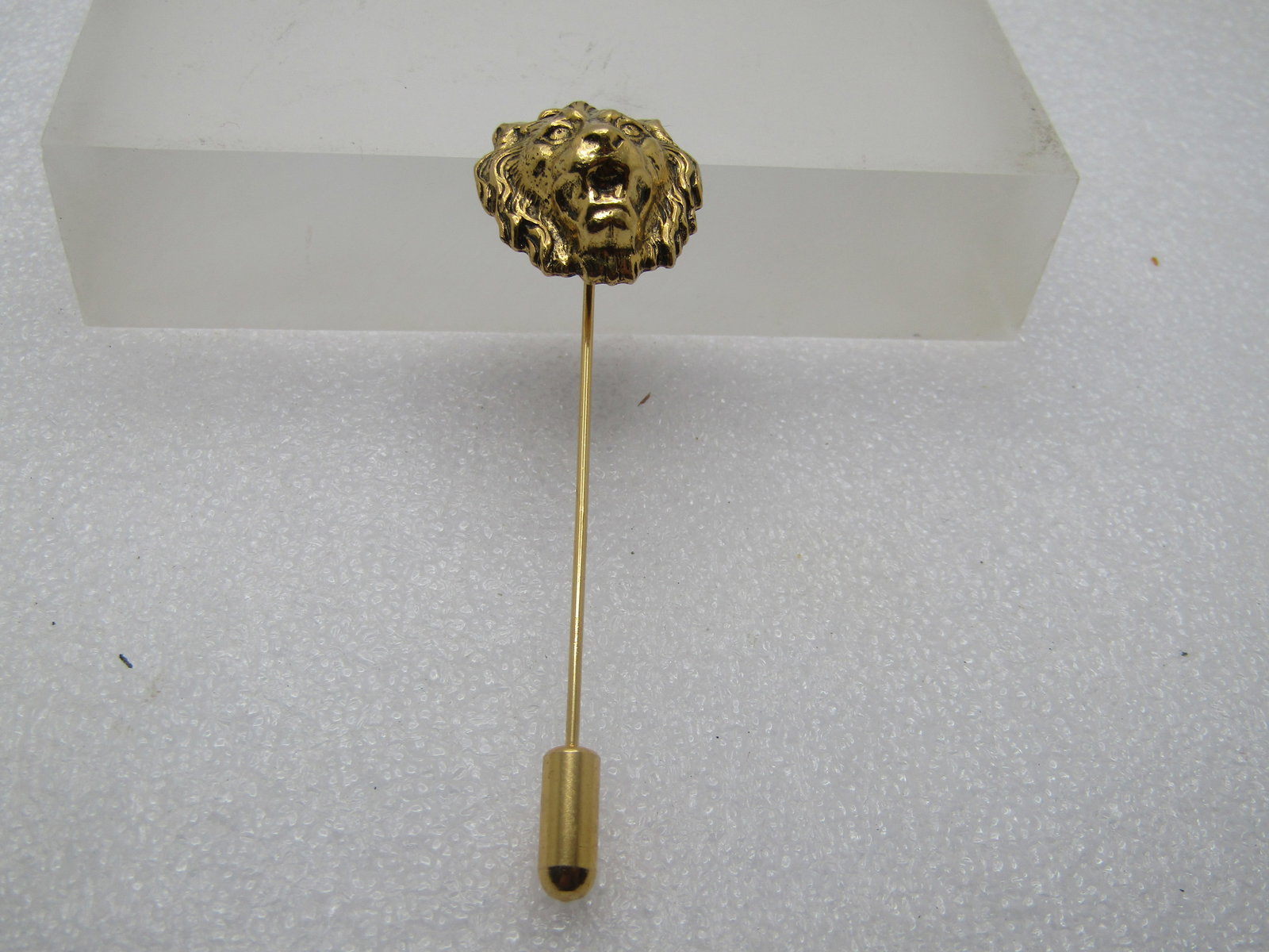 Vintage Lion Head Stick Pin, 1970's-1980's, Safety Cap, 3" (1 of 5)