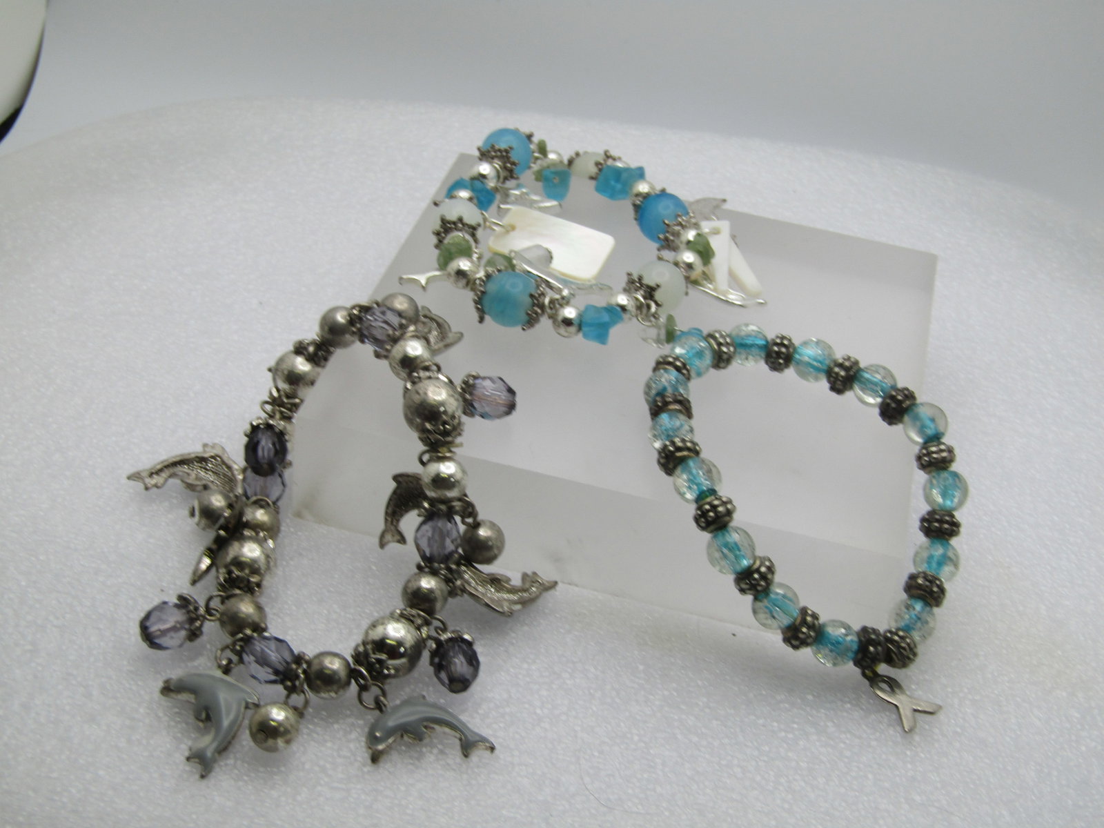 2 Dolphin Stretch Bracelets, Glass Beaded and 1 Support Bracelet - 3