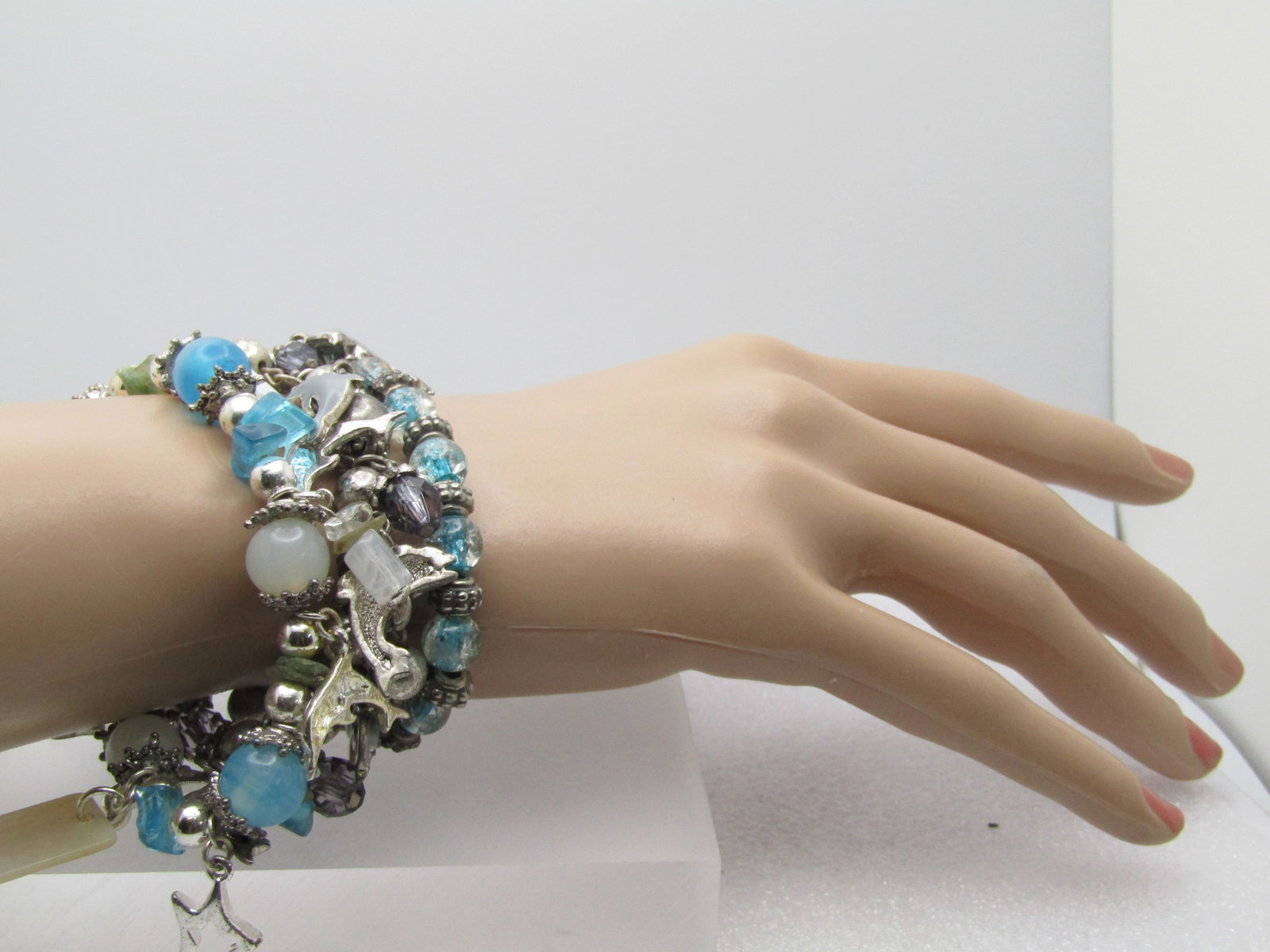 2 Dolphin Stretch Bracelets, Glass Beaded and 1 Support Bracelet - 4