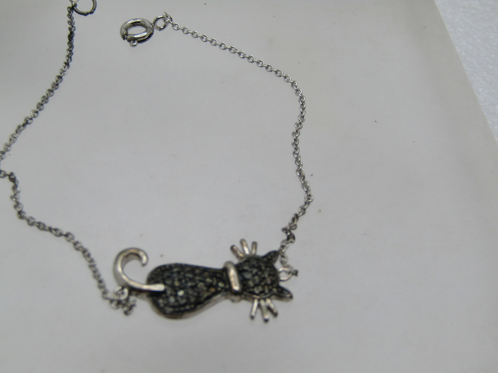 Vintage Dolce Giovanna Cat Bracelet, Black Diamond Accent, 7.25" In Box, 1990's - 2