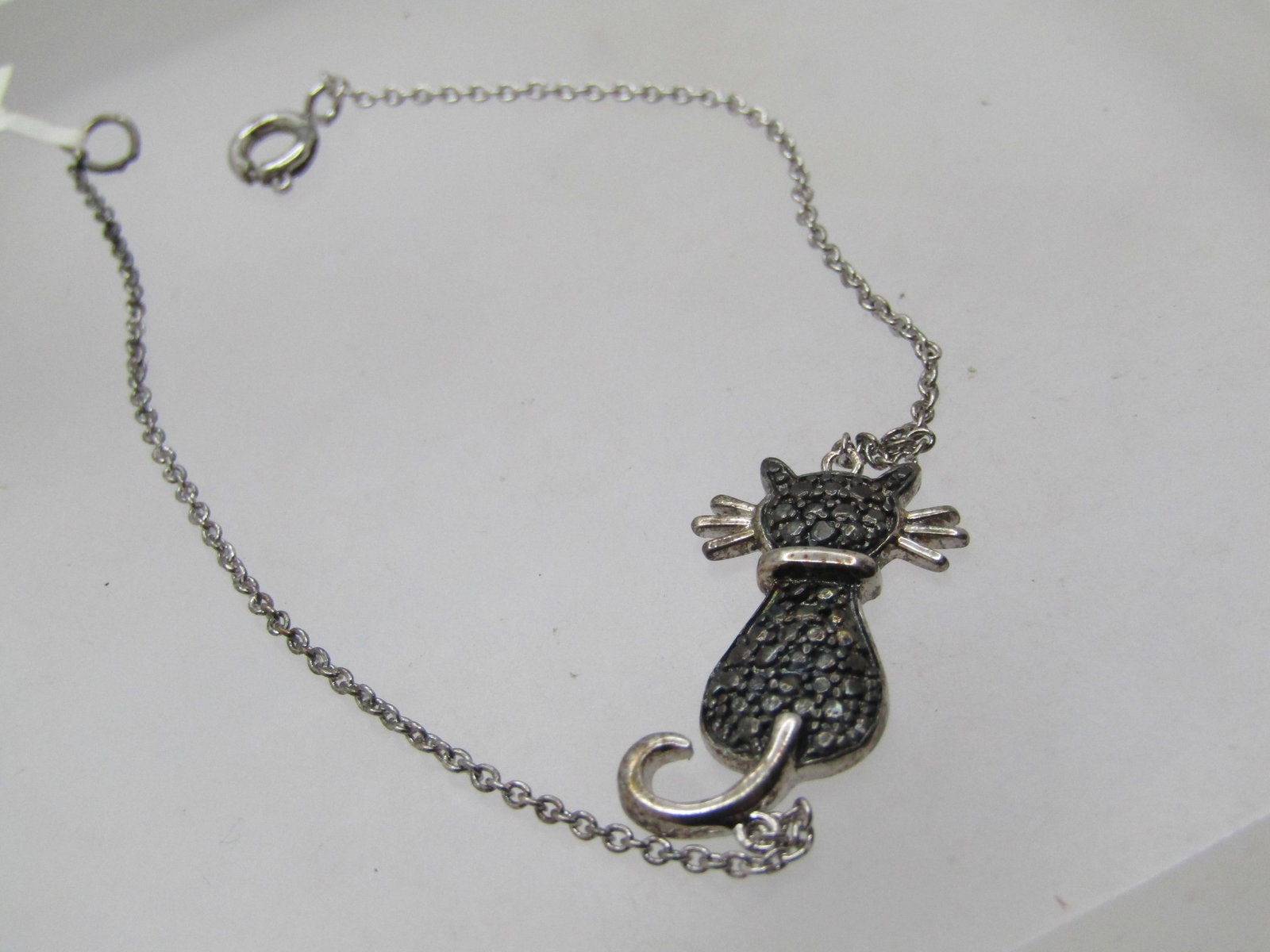 Vintage Dolce Giovanna Cat Bracelet, Black Diamond Accent, 7.25" In Box, 1990's - 3