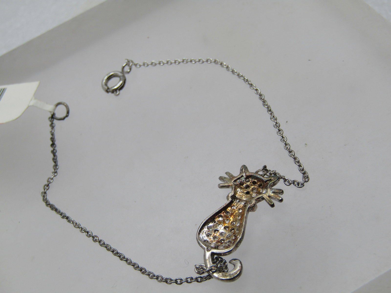 Vintage Dolce Giovanna Cat Bracelet, Black Diamond Accent, 7.25" In Box, 1990's - 4