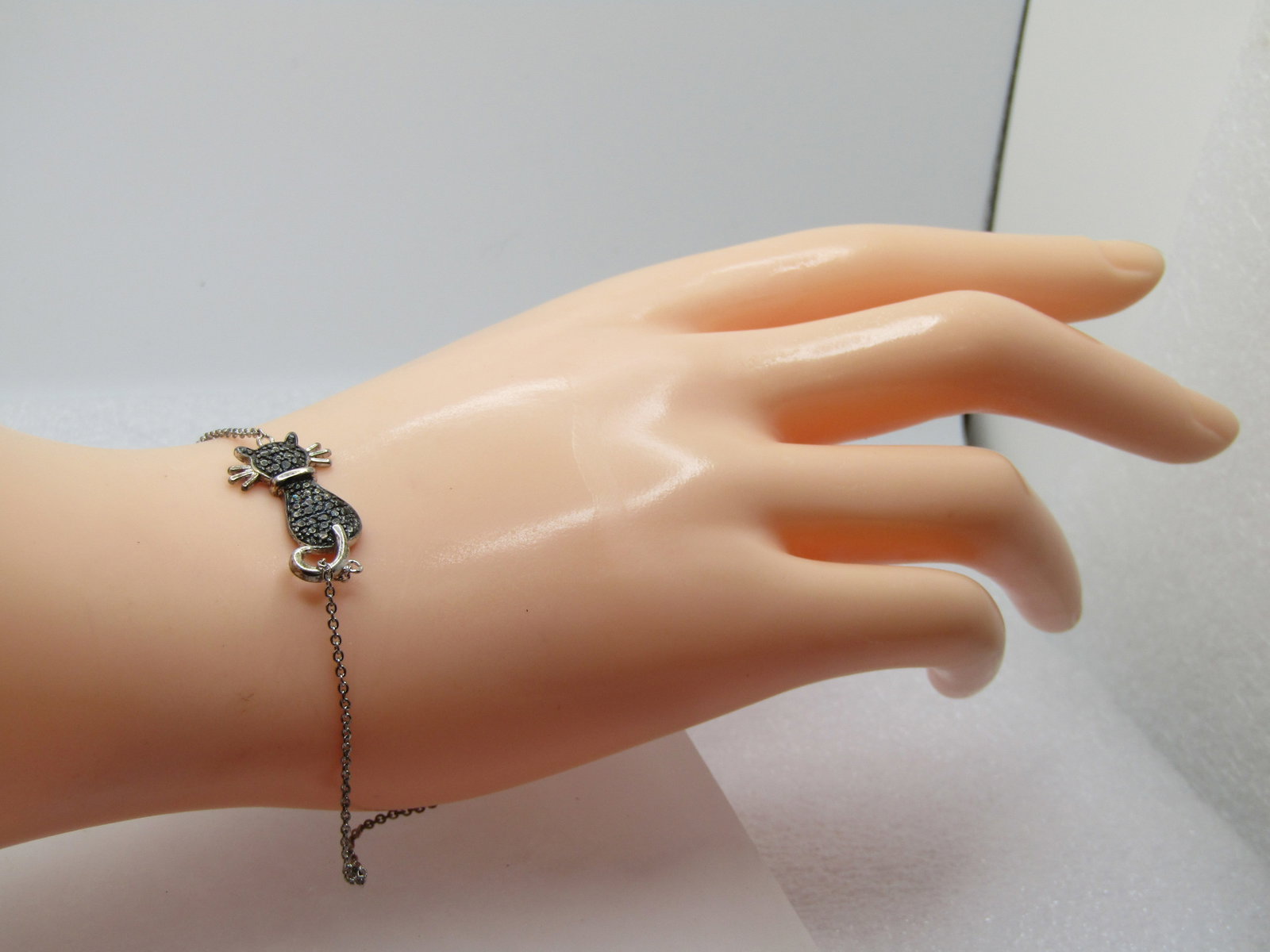 Vintage Dolce Giovanna Cat Bracelet, Black Diamond Accent, 7.25" In Box, 1990's - 6