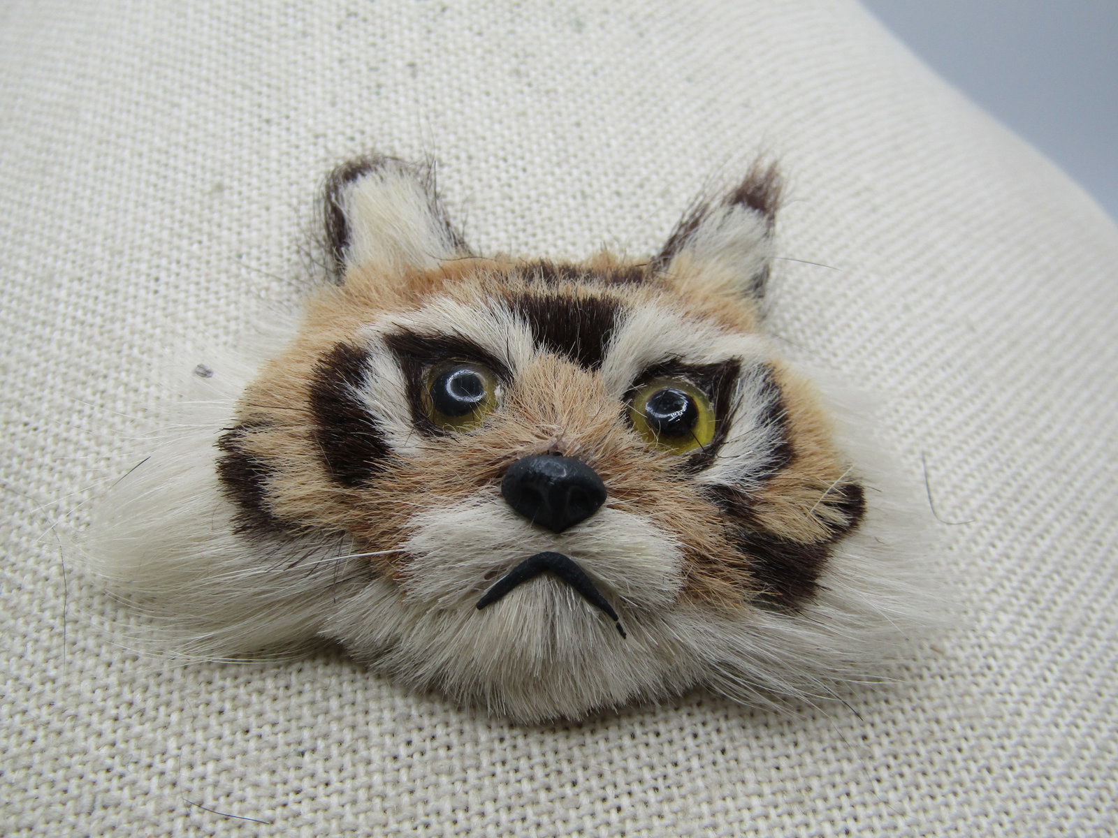 Vintage Tiger Face Fur Brooch, Handmade, 1950's-1960's. 2.5" - 4