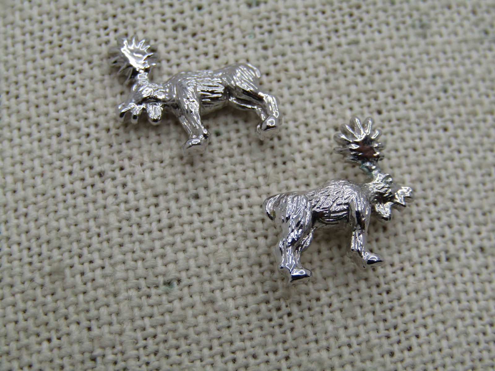 Silver Tone Moose Earrings, Pierced, 1980's-1990's - 2