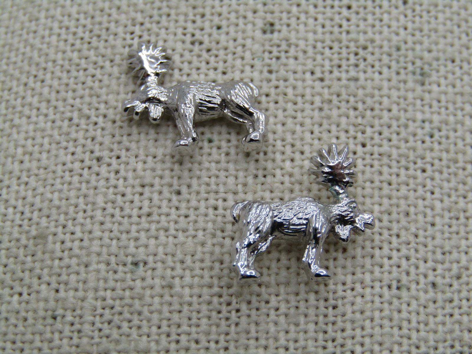Silver Tone Moose Earrings, Pierced, 1980's-1990's - 3