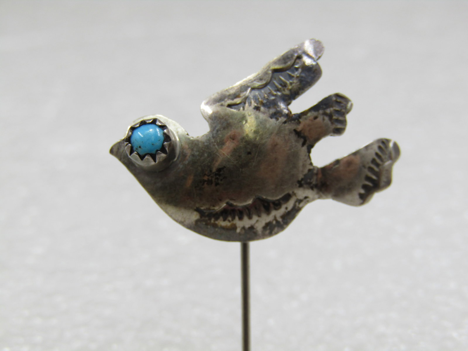 Vintage Sterling Southwestern Dove, Turquoise Eye Stick Pin, 1960's-1970's (1 of 6)