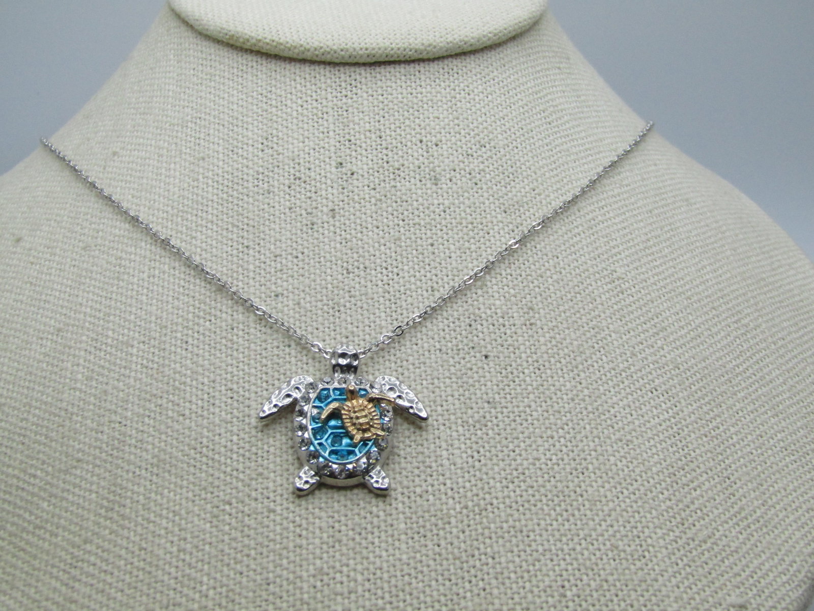 Enameled & Rhinestone Turtle & Baby Necklace, 20" (1 of 5)